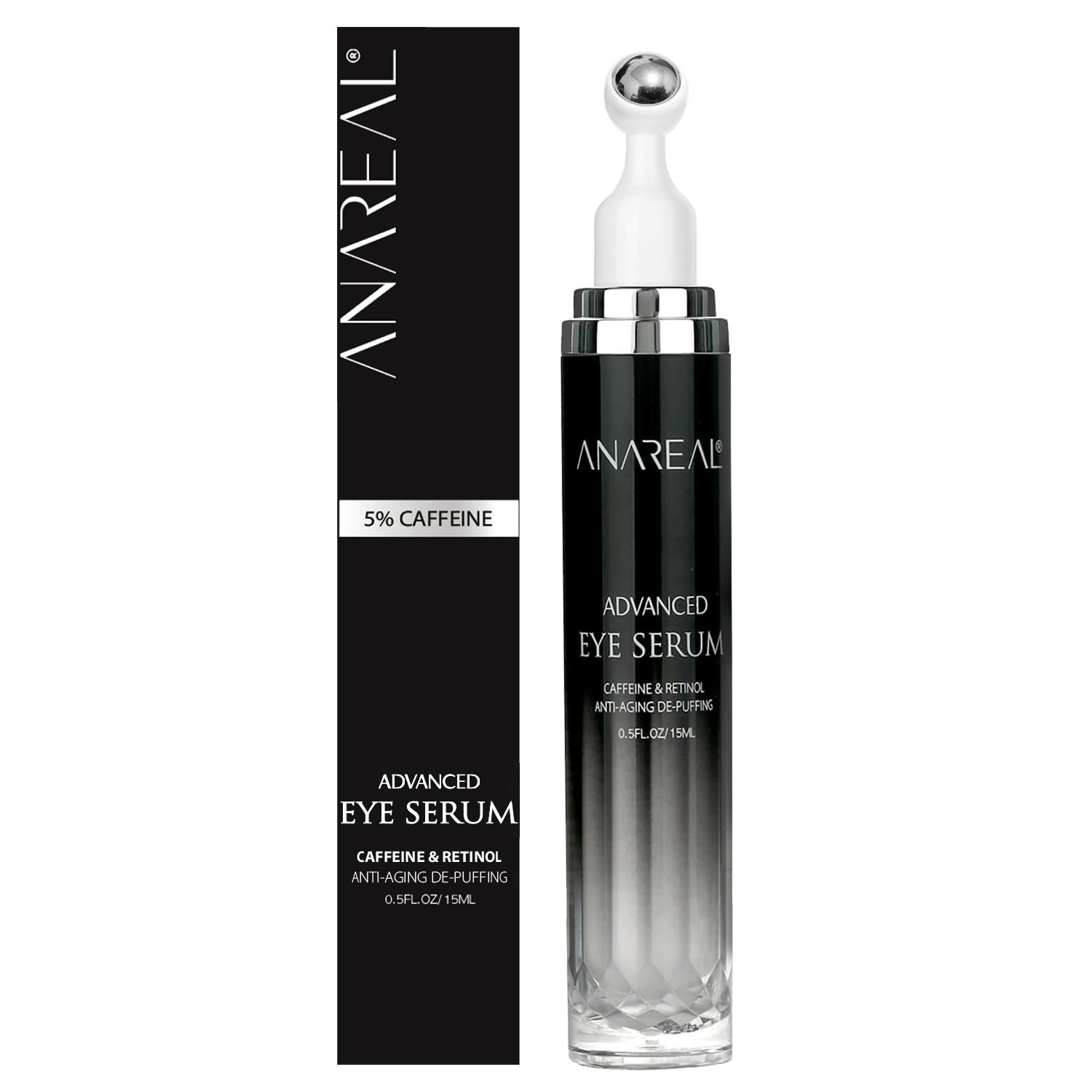 ANAREAL Eye Bags Treatment for Men – Eye Cream for Dark Circles & Caffeine Eye Serum and Eye Roller for Puffy Eyes