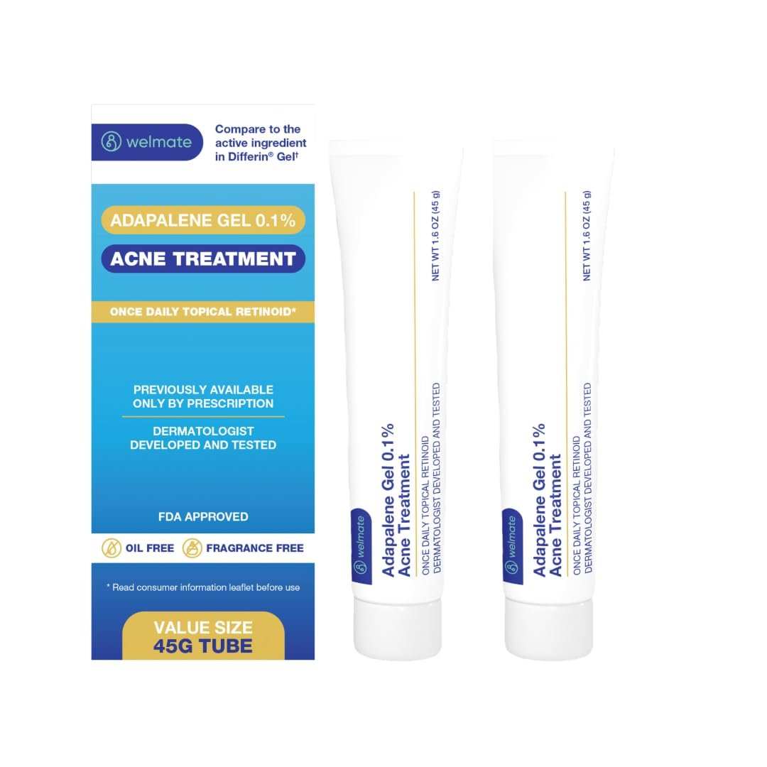 WELMATE – Adapalene Gel 0.1% (2 Pack) Acne Treatment – Once Daily Topical Retinoid – Oil Free – Fragrance Free – Previously Prescription Only – Value Size – Over-the-Counter Medication – Skin Care