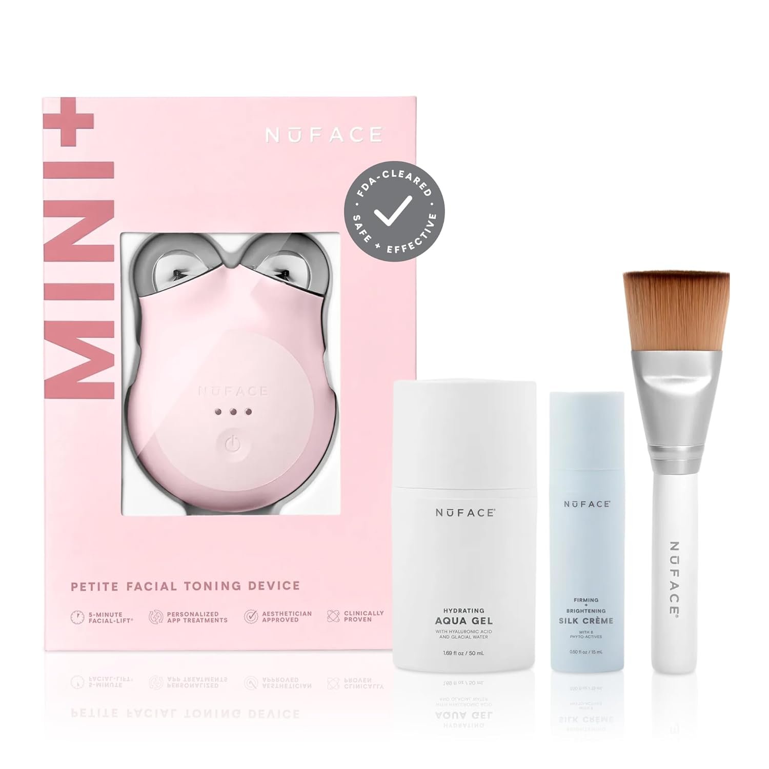 NuFACE MINI+ Microcurrent Facial Device Kit – FDA Cleared Face Sculpting & Skin Tightening Device to Contour, Lift & Tone + Microcurrent Gel Activator & Silk Creme – Sandy Rose