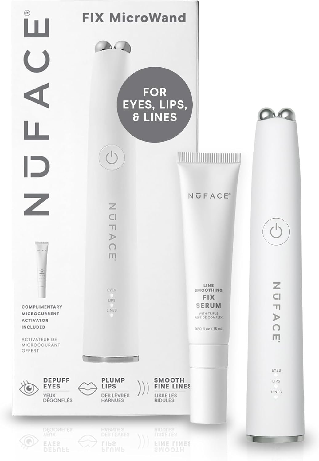 NuFACE FIX MicroWand Microcurrent Facial Device, FDA Cleared – Eyes, Lips & Lines Treatment with Serum Activator – Lip Plumper, Eye Depuffing Wand, Wrinkle & Smile Line Reducer, 3 On-The-Go Modes