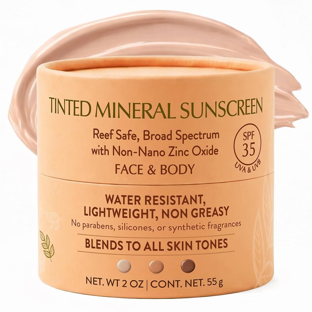 NATÚ BOTANICALS Tinted Mineral Face and Body Sunscreen SPF 35 – Mineral Zinc Oxide Sunblock Lotion – Broad-Spectrum UVA & UVB Protection – Lightweight & Gentle for Sensitive Skin – Reef Safe