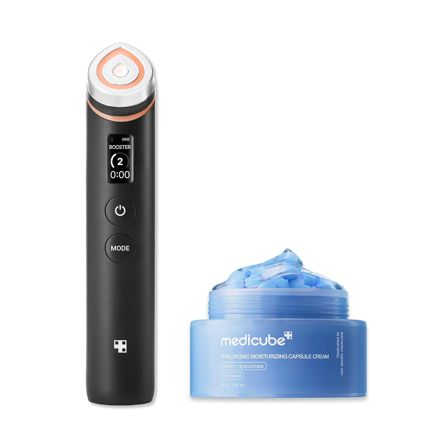 medicube Hydration & Calm Facial Device Set: Booster Pro Black and Hyaluronic Acid Capsule Cream | for Radiant and Firmer-Looking Glow and Soothing Care, Korean Skincare