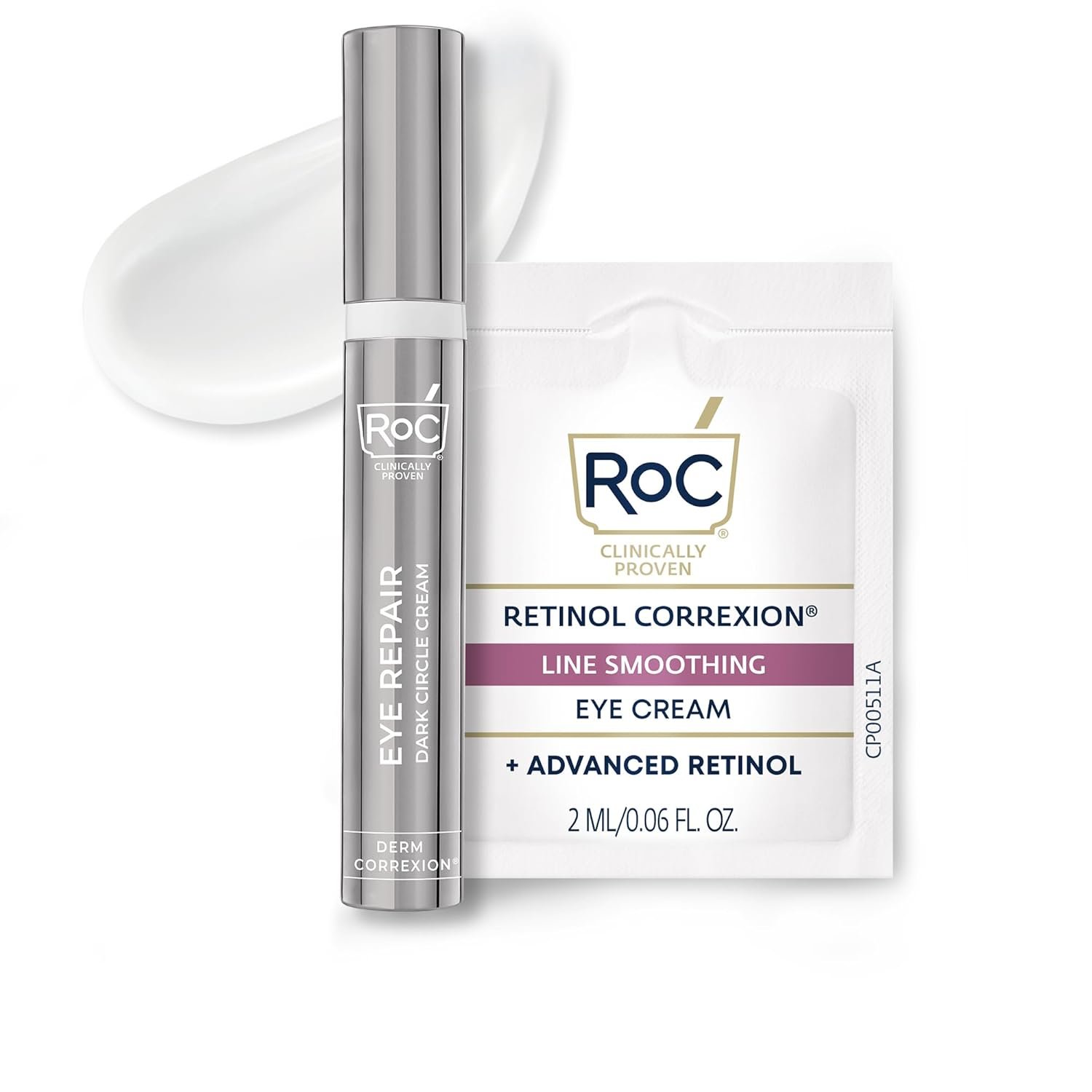 RoC Derm Correxion Retinol Eye Repair Dark Circle Cream Treatment with Niacinamide, Resveratrol, Proxygen for puffy eyes, wrinkles, and crow’s feet with Line Smoothing Eye Packette