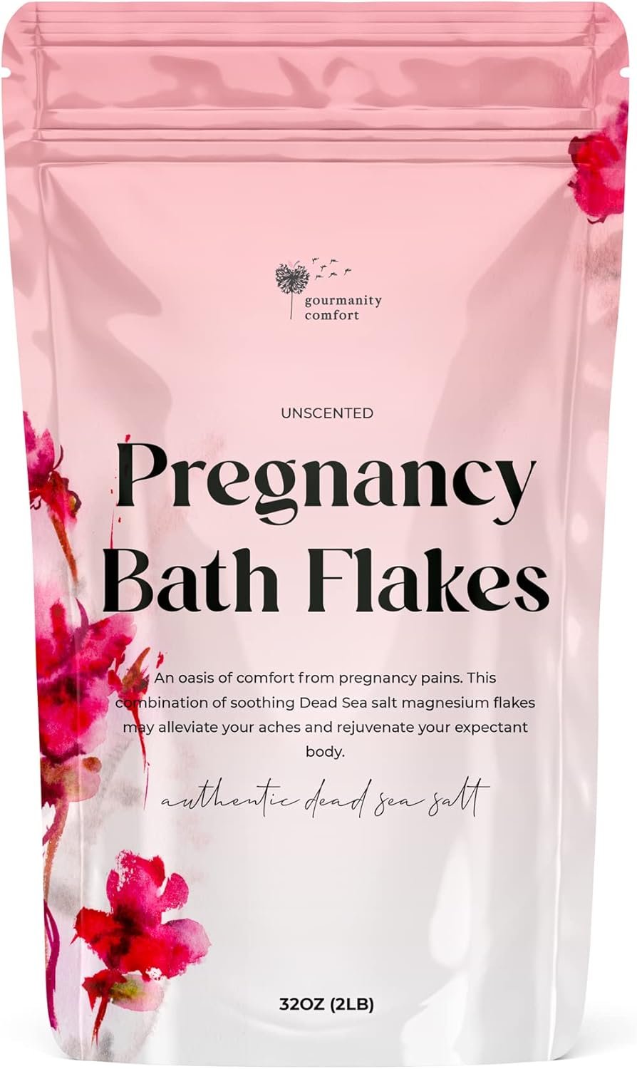 Gourmanity Comfort Unscented Magnesium Flakes for Bath, Relief for Pregnant Women Aches, Helps Improve Sleep Quality & Blood Circulation, Natural Ingredients, Harvested from Dead Sea, 32oz