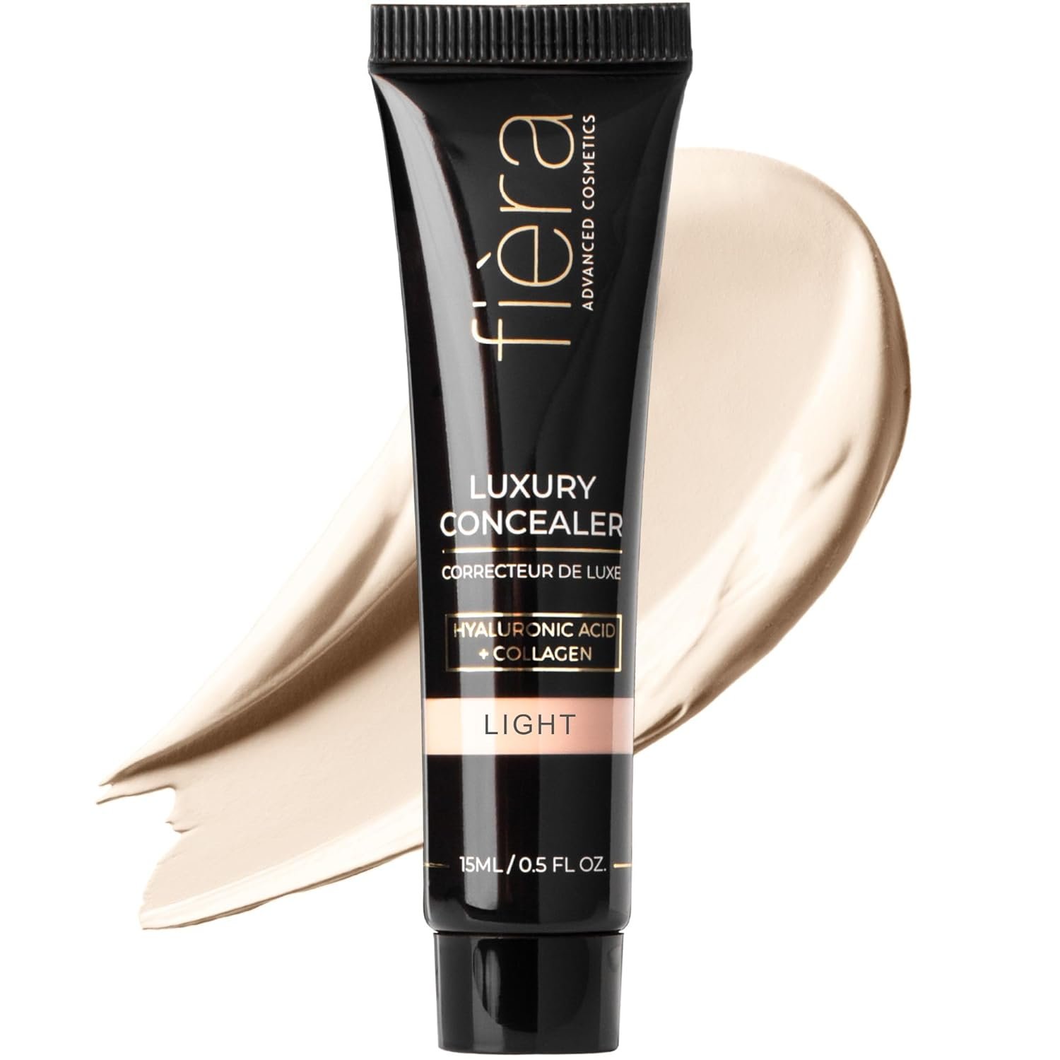 Fièra Luxury Concealer & Foundation with Anti-Aging Ingredients – Full Coverage for Dark Circles, Wrinkles, Fine Lines, and Spots, All-Day Wear For Mature Skin – Light, 0.5 FL. OZ. / 15 ML