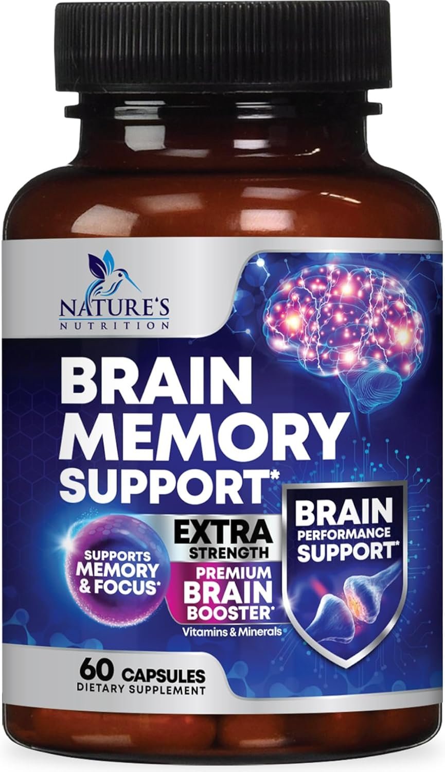 Brain Memory Supplement Pills – 3X Strength Nootropics for Concentration, Clarity & Focus Support – Brain Health Cognitive Vitamins with Bacopa, Phosphatidylserine & DMAE, Brain Booster – 60 Capsules