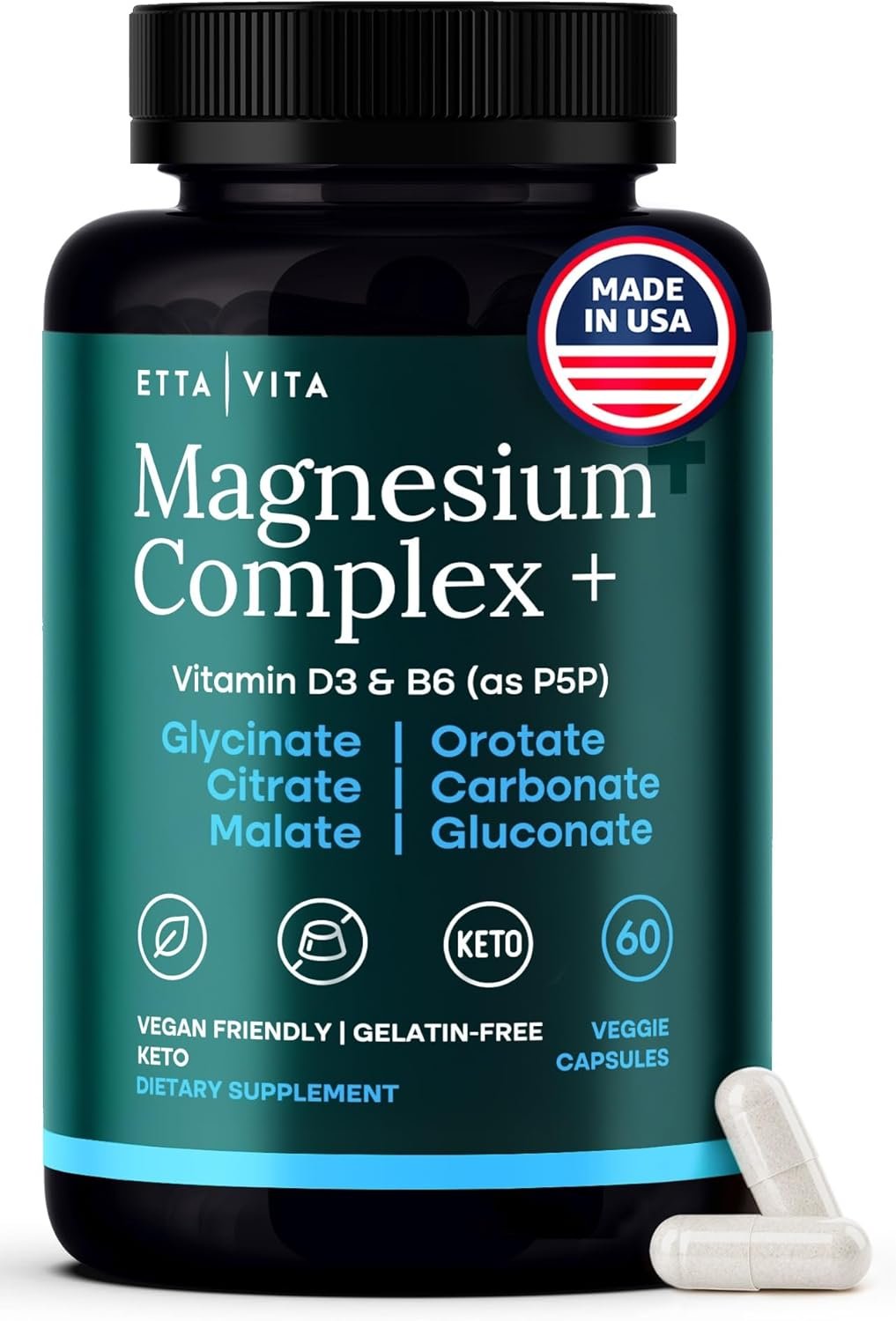 Magnesium Glycinate Complex for Women & Men – 500mg (7-in-1) with D3 & B6, Glycinate, Citrate, Malate, Taurate, Gluconate, Carbonate, & Orotate – Supports Sleep and Muscle Health [Oxide-Free] 60ct