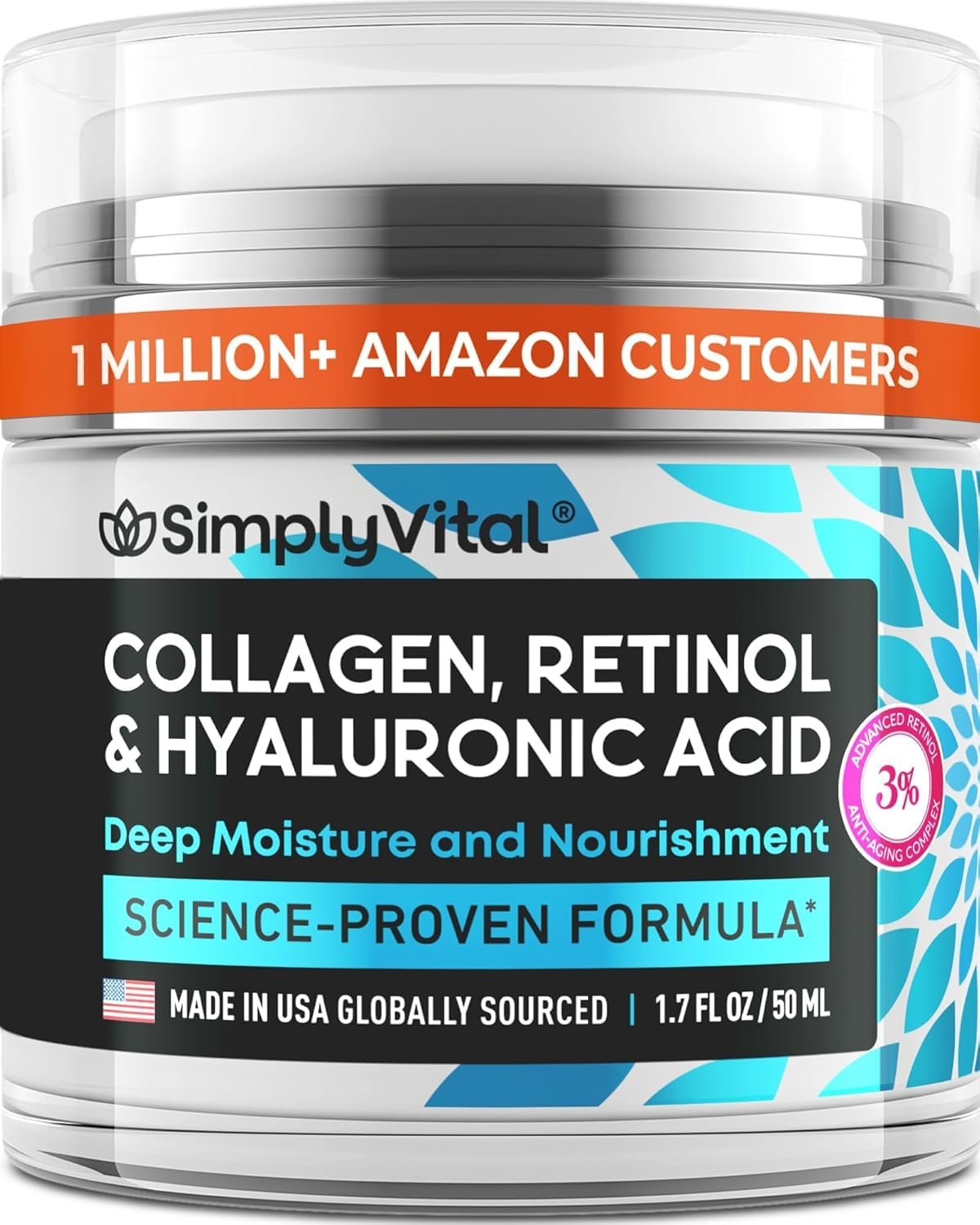Anti-Aging Face Moisturizer with Retinol, Collagen & Hyaluronic Acid – Made in USA – Moisturizer Face Cream for Women & Men – Firming & Hydrating Neck Cream – Day & Night Skin Care – 1.7 fl oz