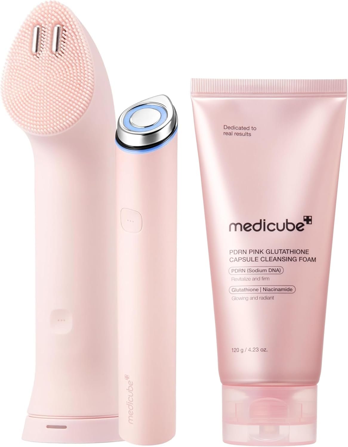 medicube Mini Booster Pro Plus Pink Cleansing Duo Set: Mini Booster Pro Cleansing Device Pink and PDRN Capsule Foam Cleanser | Pore, Makeup, Excess Sebum Care | Deep Cleansing Routine, Korean Skincare