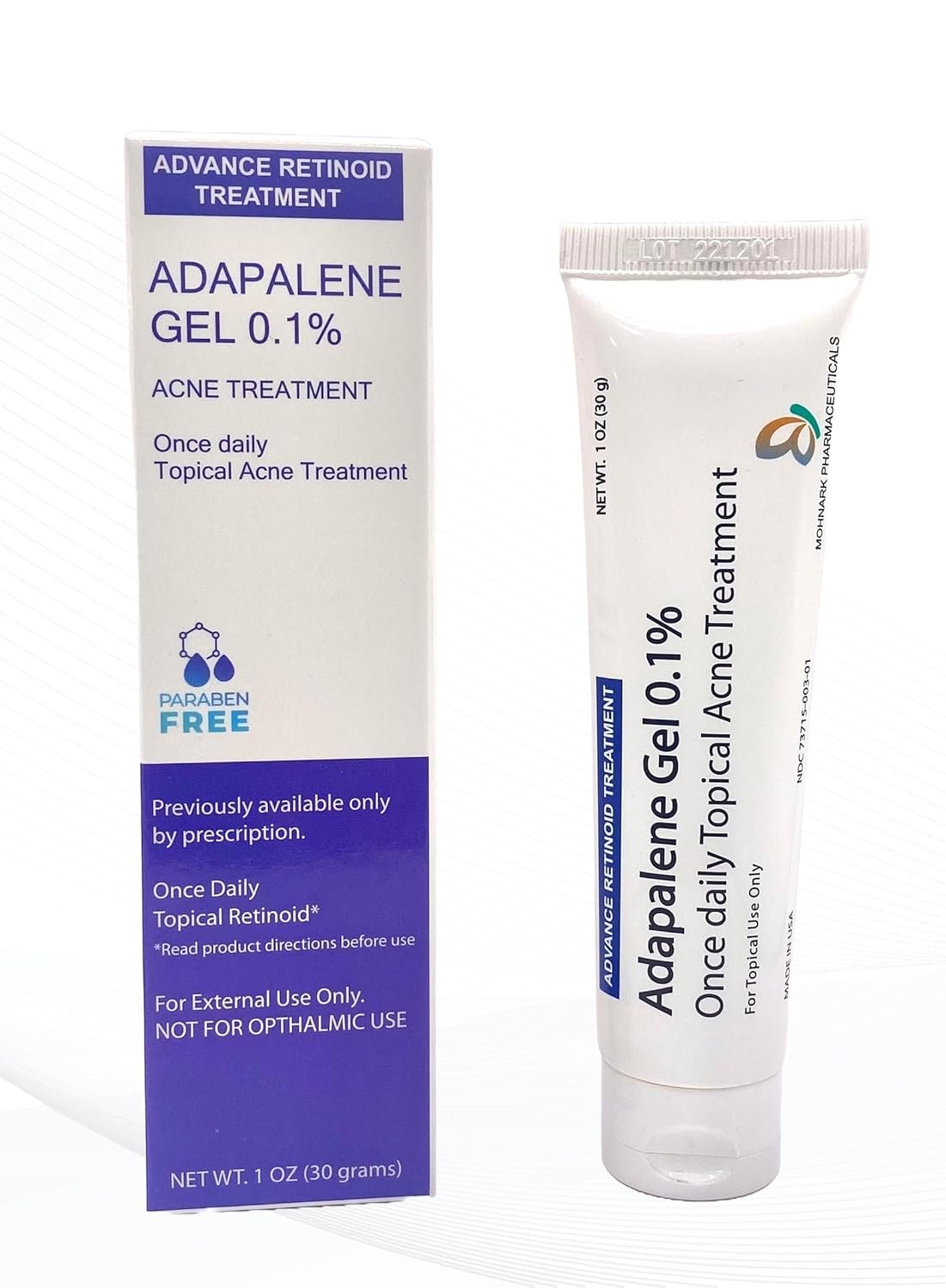 Mohnark Adapalene 0.1% USP Gel, Paraben Free, Topical Retinoid Facial Acne Treatment for Sensitive Skin, Oil Free, Helps Clear And Prevent Blemishes & Clogged Pores