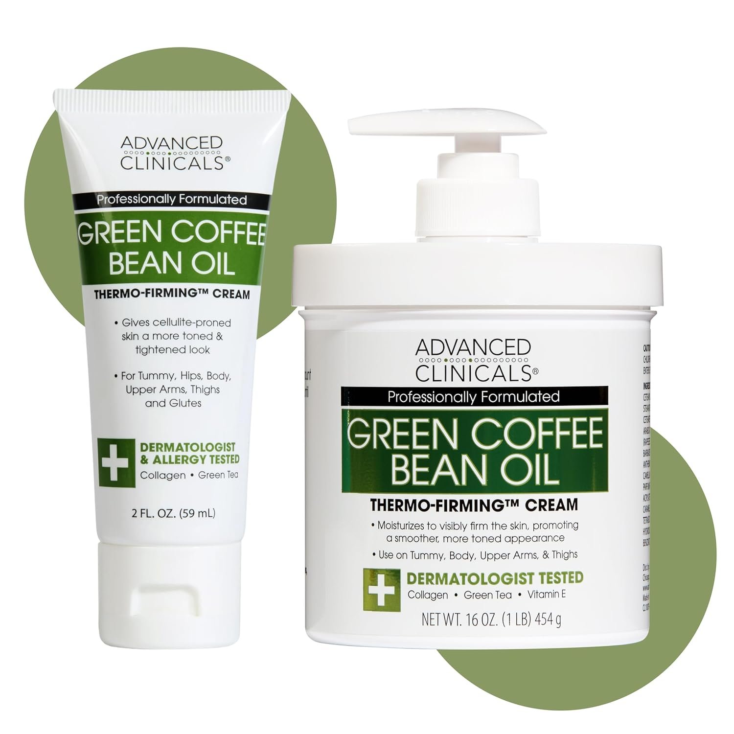 Advanced Clinicals Green Coffee Bean Oil Thermo – Firming Body Lotion | Caffeine Infused Collagen Cream Moisturizer & Body Cream For Women & To Improve Look Of Textured Crepey Skin, W/Travel Size