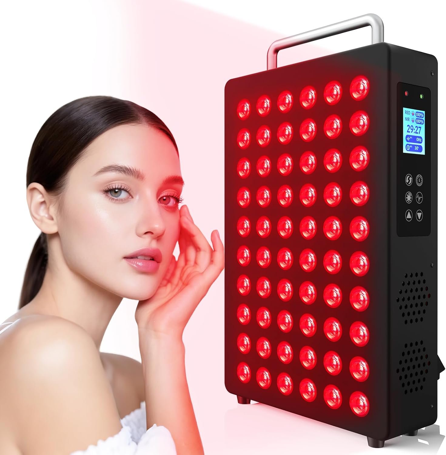 Red Light Therapy Device for Face & Body, 300W Led Light Therapy Panel with 1.77″ LCD Screen, 660nm Red & 850nm Near Infrared Light, 9 Pulse Modes for Skin Care & Muscle Recovery