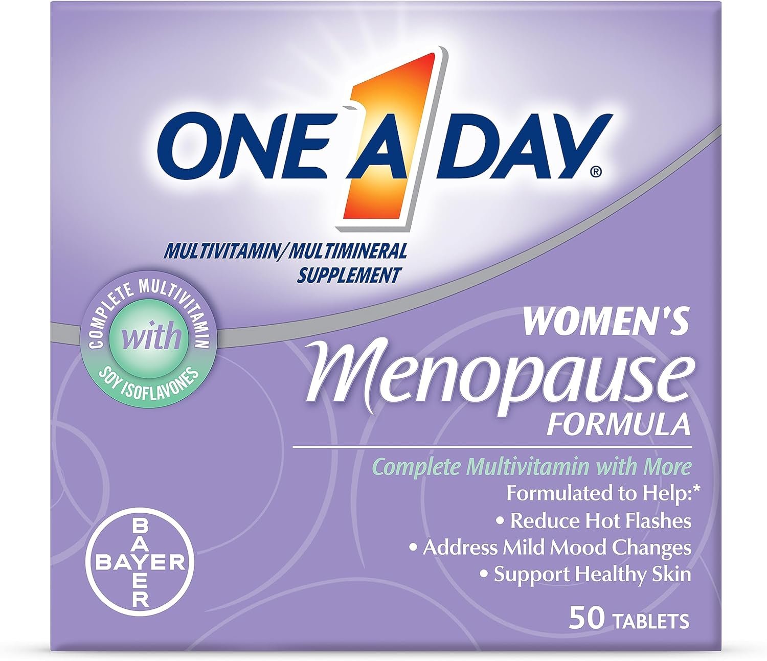 One A Day Women’s Menopause Multivitamin with Vitamin A, Vitamin C, Vitamin D, Vitamin E and Zinc for Immune Health Support, Bone health, 50 Count (Packaging May Vary)