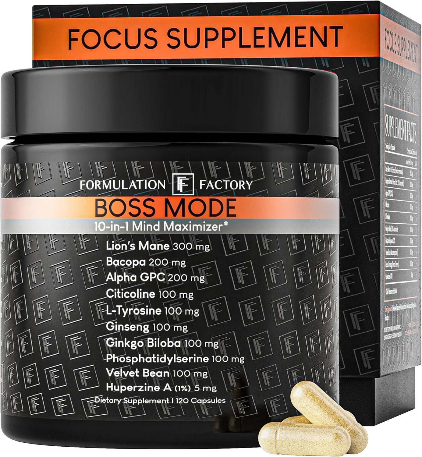Formulation Factory 10-in-1 Nootropic Brain Supplement for Memory and Focus – Bacopa Monnieri, Lion’s Mane, Alpha GPC, Ginkgo Biloba – Cognitive Support for Adults, 120 Capsules, 2 Month Supply