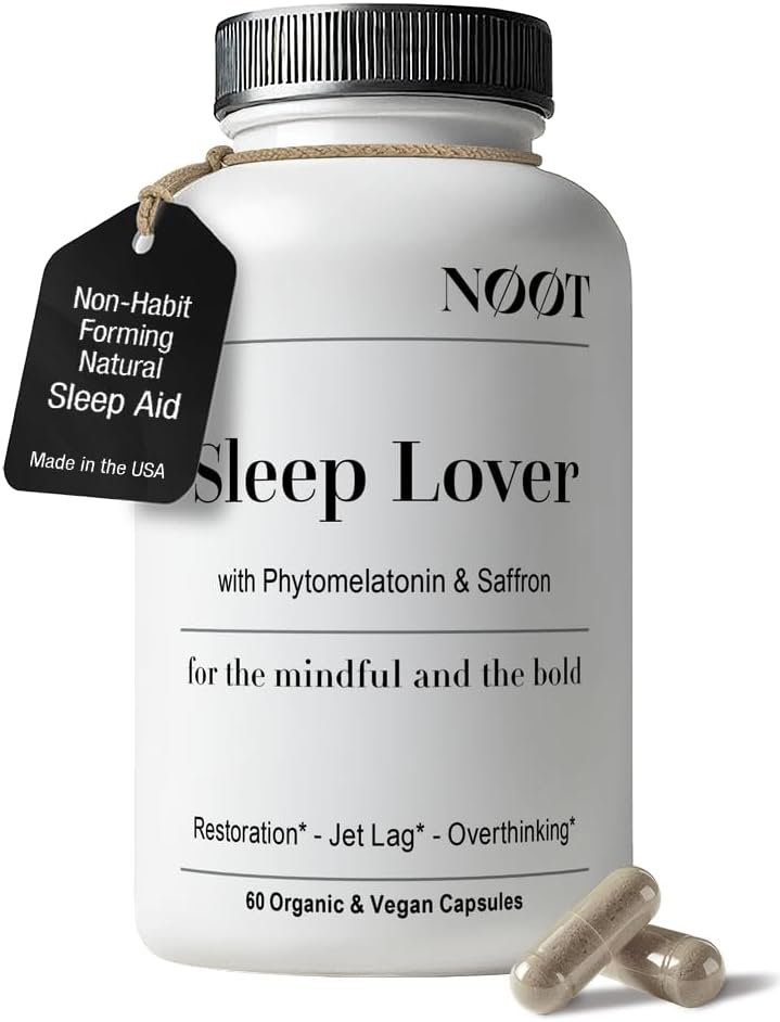 NOOT Sleep Lover – All Natural Deep Sleep Aid for Adults and Students, Non-Habit Forming Formula w. Ashwagandha, Lemon Balm, L-Theanine & Phytomelatonin, Sleep Supplement, Sleeping Pills, 60 Capsules