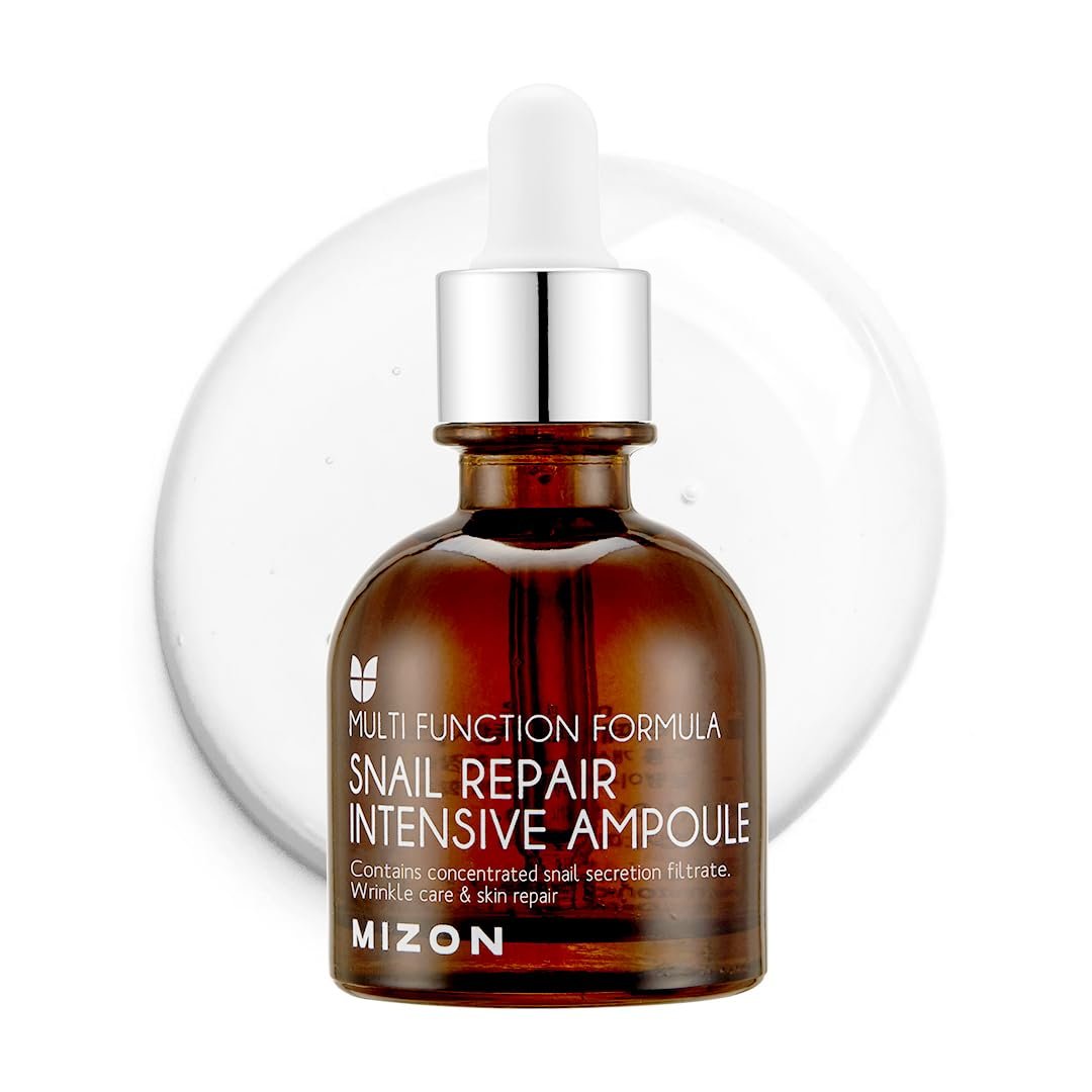 MIZON Snail Mucin Repair Ampoule Korean Snail Serum with Hyaluronic Acid Peptides & Vitamin E Hydrating Snail Skincare for Elasticity & Glass Skin Look (1.01 fl oz)