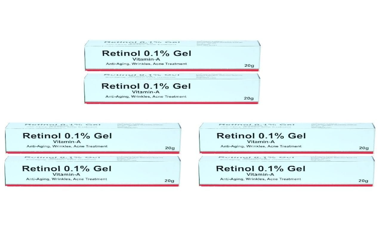 Retinol Gel 0.1 Vitamin A Repairs Fine Lines & Wrinkles, Scar Treatment, Age and Sun Spots, Anti-Aging Formula, (Pack of 6-20 Grams Each)