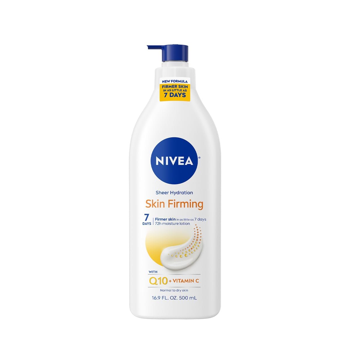 NIVEA Sheer Hydration Skin Firming Body Lotion with Q10 and Vitamin C, 72-Hour Body Moisturizer for Normal to Dry Skin, 16.9 Fl Oz Pump Bottle