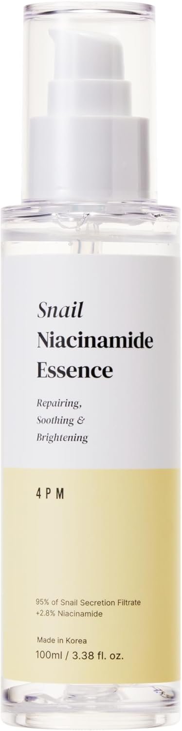 4PM Snail Niacinamide Essence (3.38 fl. oz), Snail Secretion Filtrate 95%, Niacinamide 2.8%, for Glass Skin Repair, Face Glow Brightening & Soothing Essence, Korean Skincare, Made by SEOUL4PM