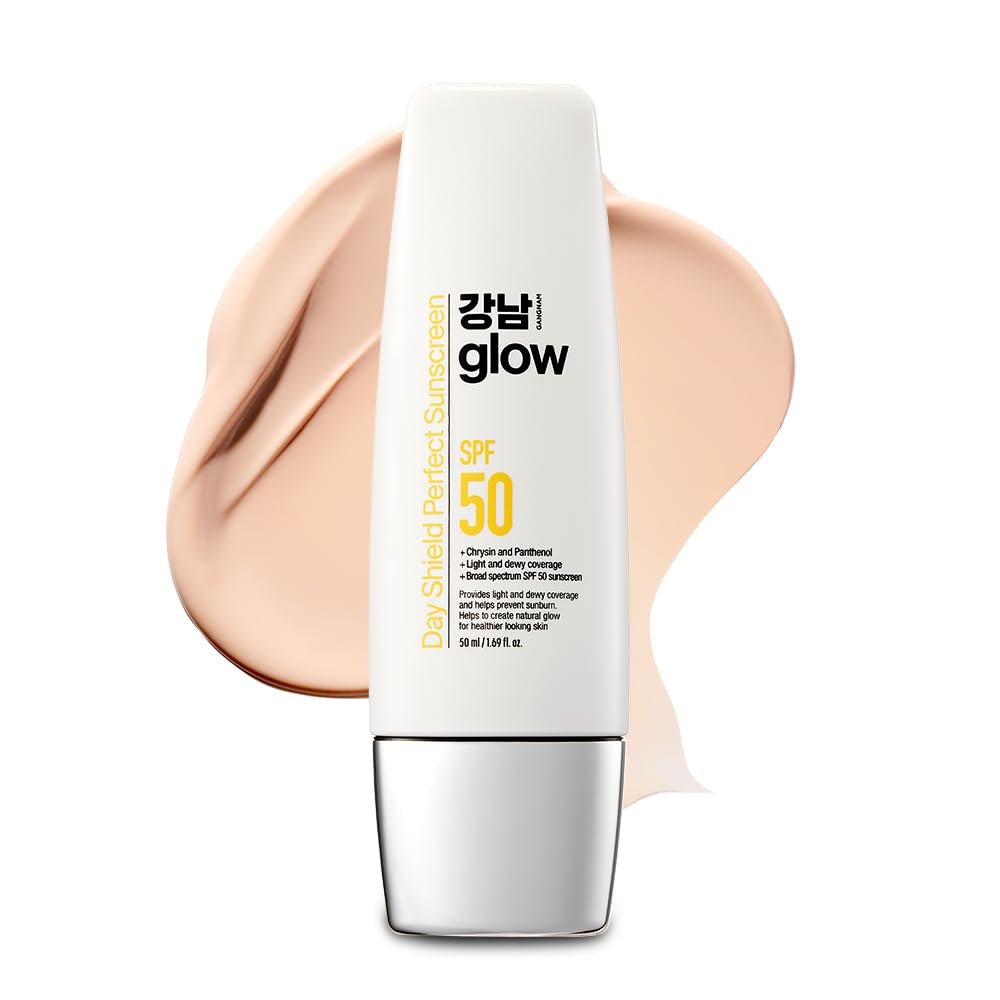 GANGNAM GLOW Day Shield Perfect Sunscreen SPF 50 – Effortless Tinted Sunscreen with Zinc Oxide, Sheer Moisturizer for face, Quick Absorption, Broad Spectrum, All Skin Types, Korean Skincare, 1.69 floz