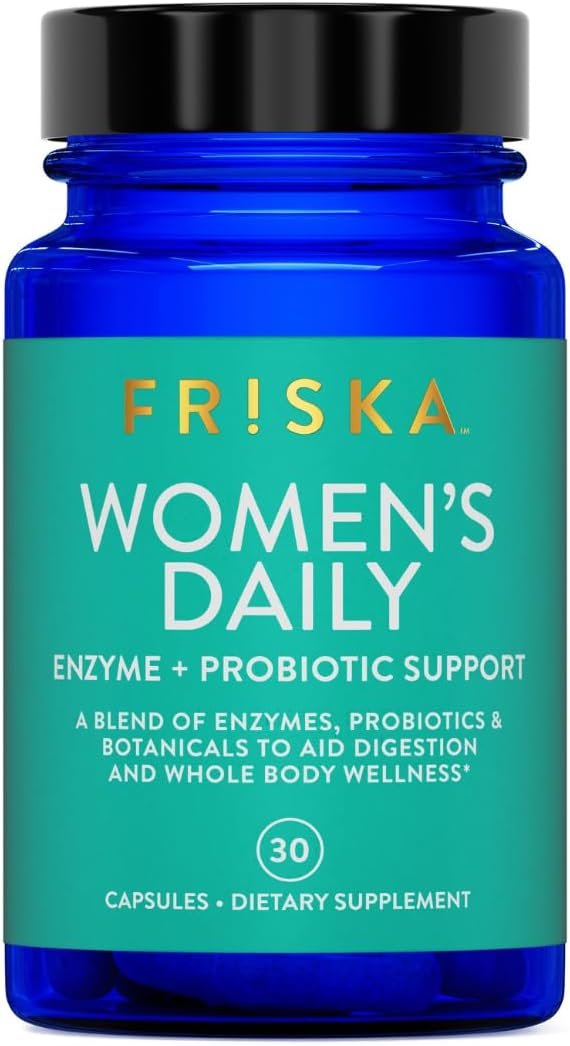 FRISKA Women’s Daily Digestive Enzyme and Probiotics Supplement, Advanced Natural Support for Female Digestive Health, Fights Bloating, Eases Digestion, Supports Nutrient Absorption, 30 Capsules