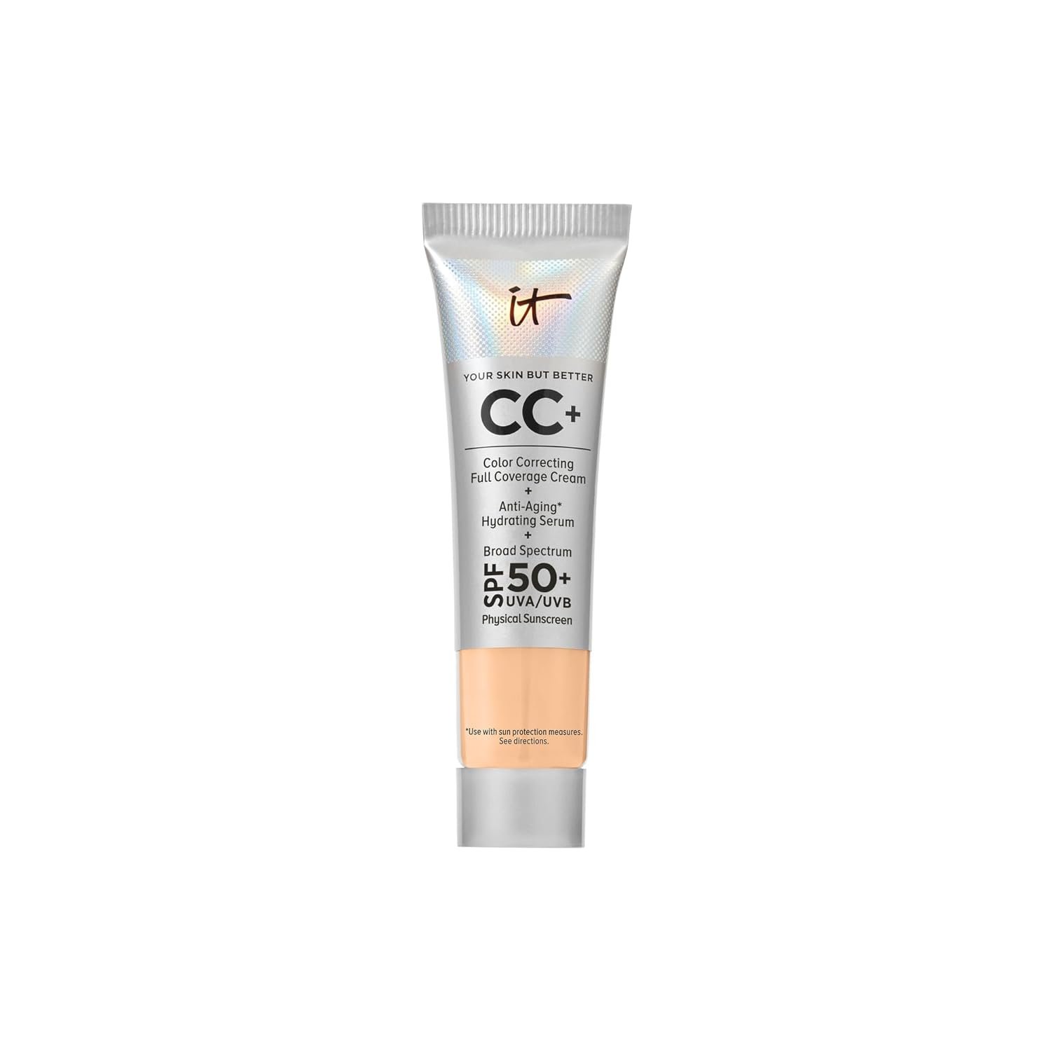 IT Cosmetics CC+ Cream – Natural Full Coverage Foundation With SPF 50+, Color Corrector & Anti-Aging Hydrating Serum, Hyaluronic Acid + Peptides, Lightweight Up To 24H Wear, All Skin Types