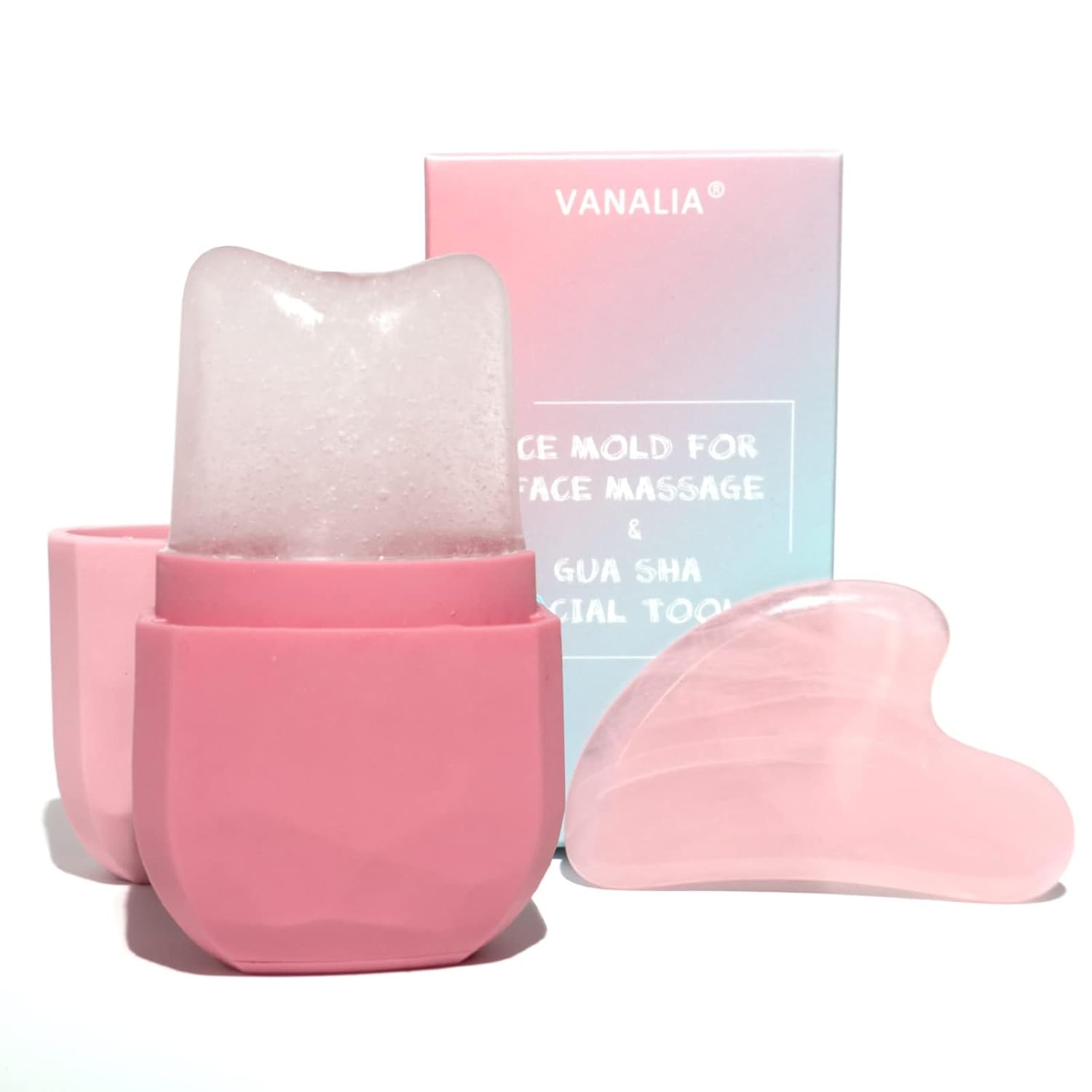 Ice Roller and Gua Sha Set for Face, Eyes and Neck – Skin Care Beauty Tools to Brighten Skin and Enhance Natural Glow (Pink)