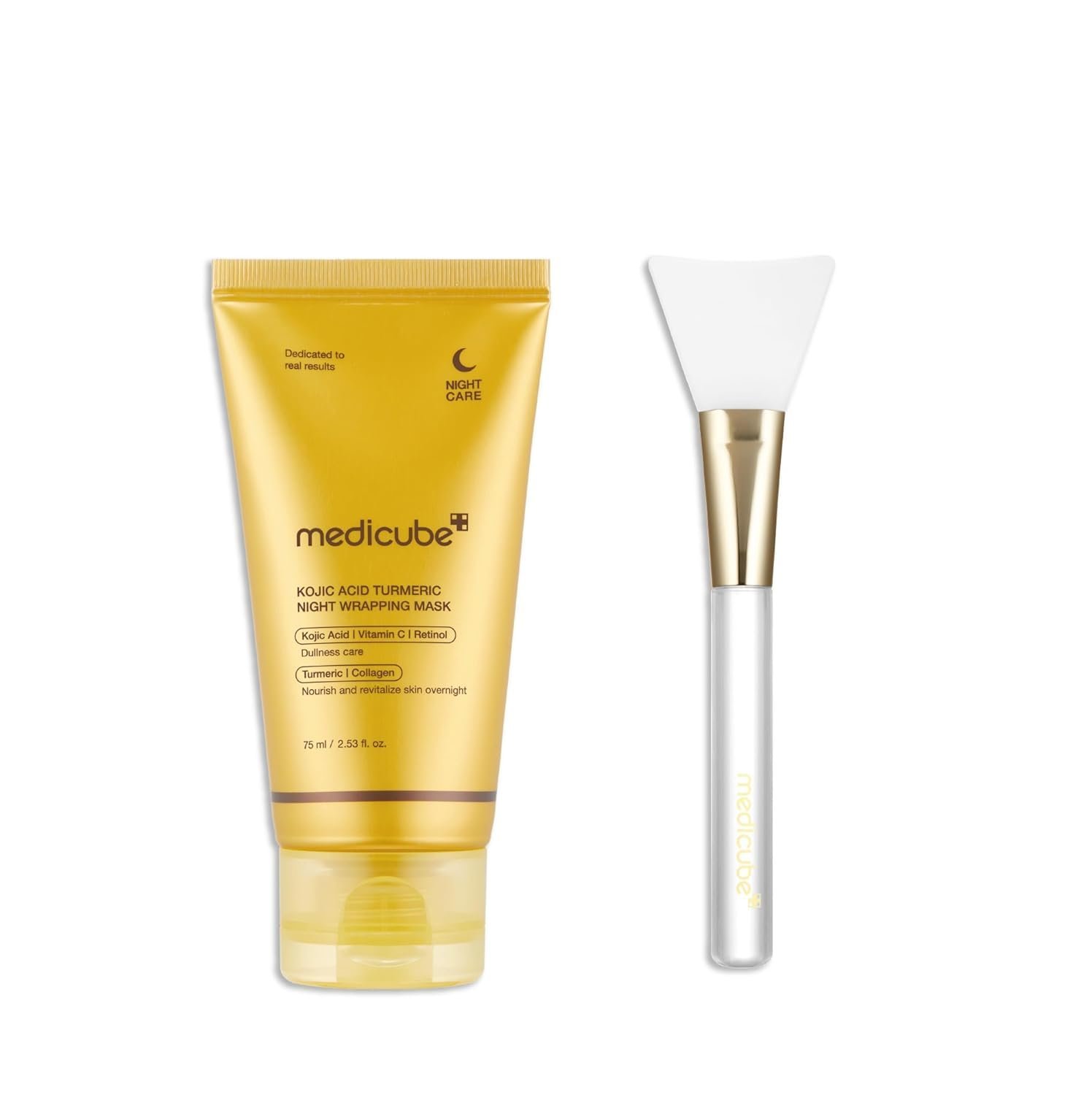 medicube Overnight Glow Duo for Uneven Skin Tone: Turmeric Overnight Wrapping Peel Off Mask 2.0 and Jelly Brush