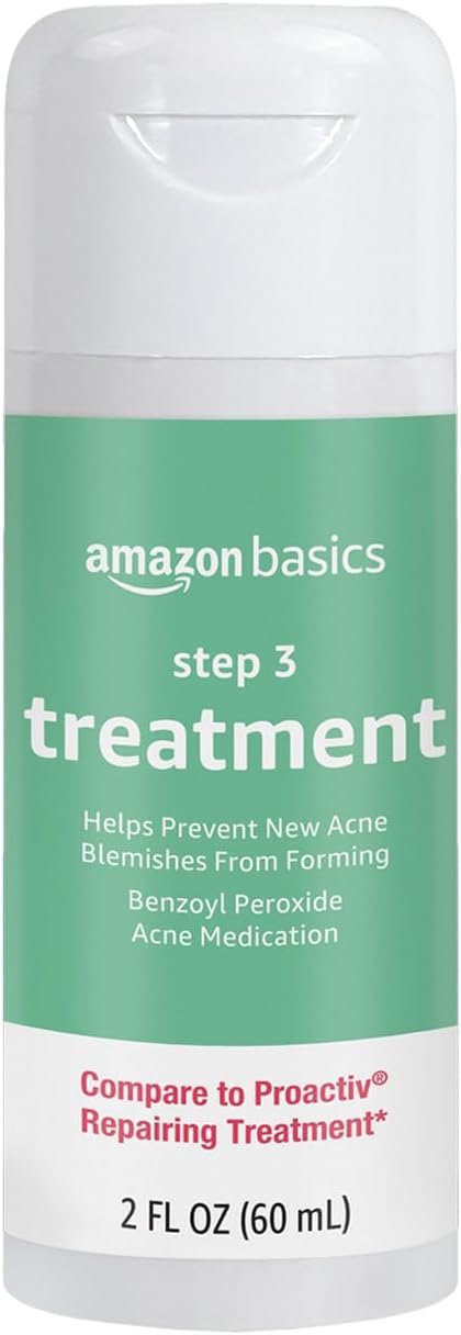 Amazon Basics 3-Step Acne Remedy System Treatment with 2.5% Benzoyl Peroxide for Breakouts and Blemish Treatment, 2 Fluid Ounces, 1-Pack