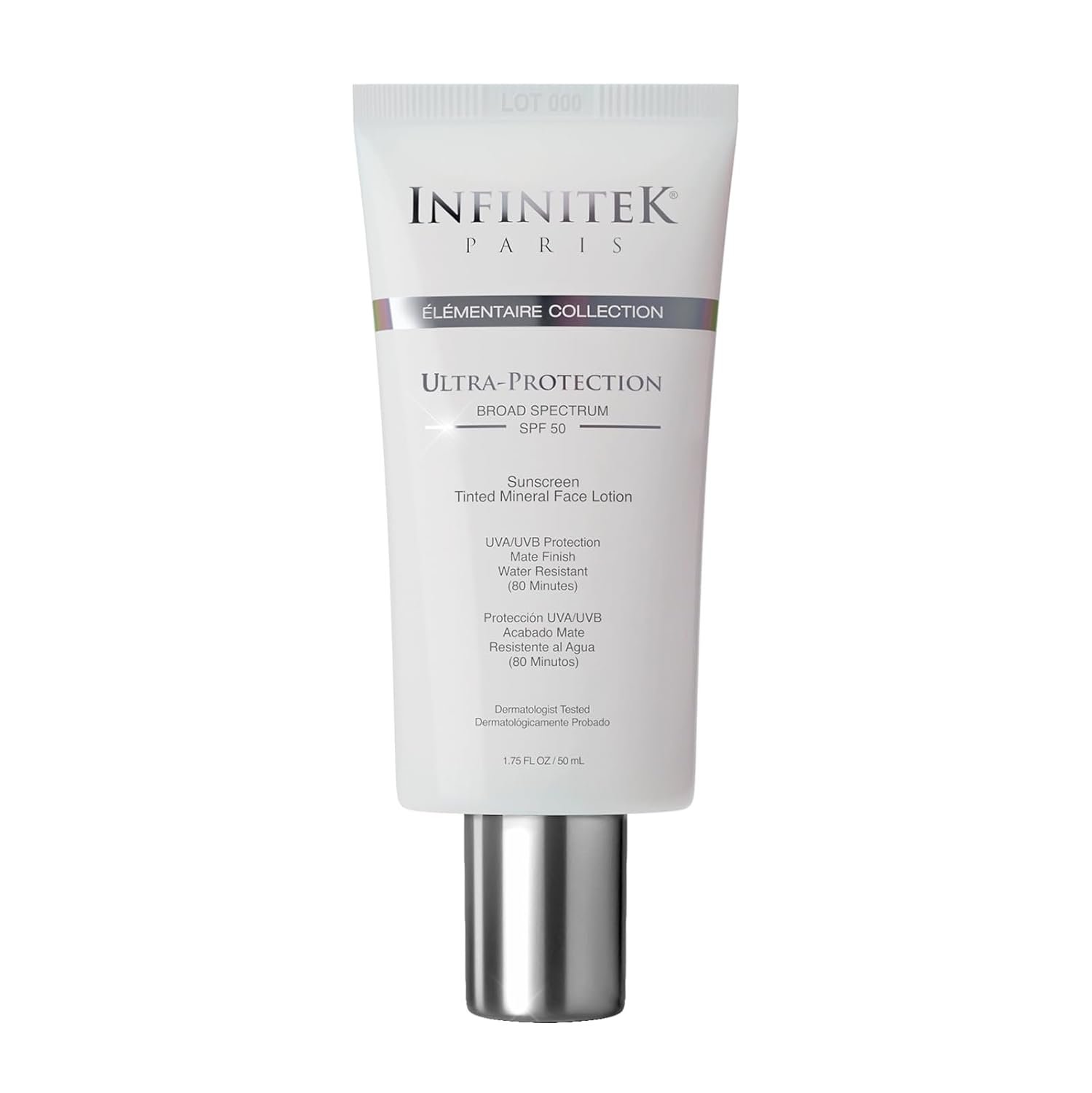 Infinitek Paris Tinted Mineral Sunscreen SPF 50 Ultra-Protection | Lightweight Daily Sunscreen for Face | Protects Against UVA/UVB Rays & Blue Light | Water Resistant (80 Minutes) | 1.75 fl oz / 50 ml