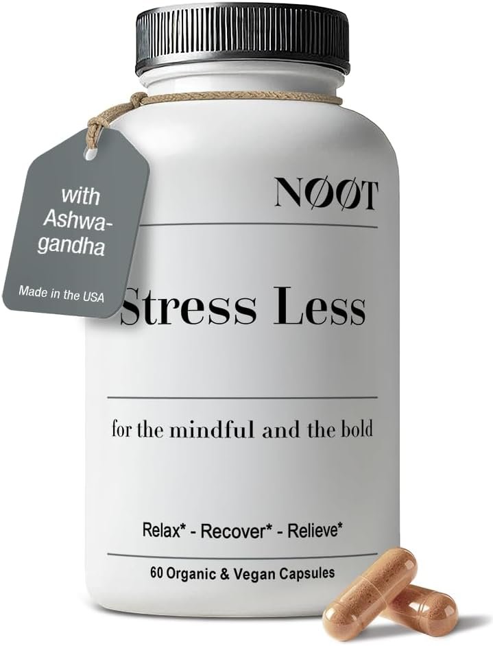NOOT Stress Less – All Natural Stress & Anxiety Support, Adaptogen Mix with Ashwagandha and L-Theanine – Mood Support, Cortisol Supplements, Nootropics, Supplements for Women & Men, 60 Capsules