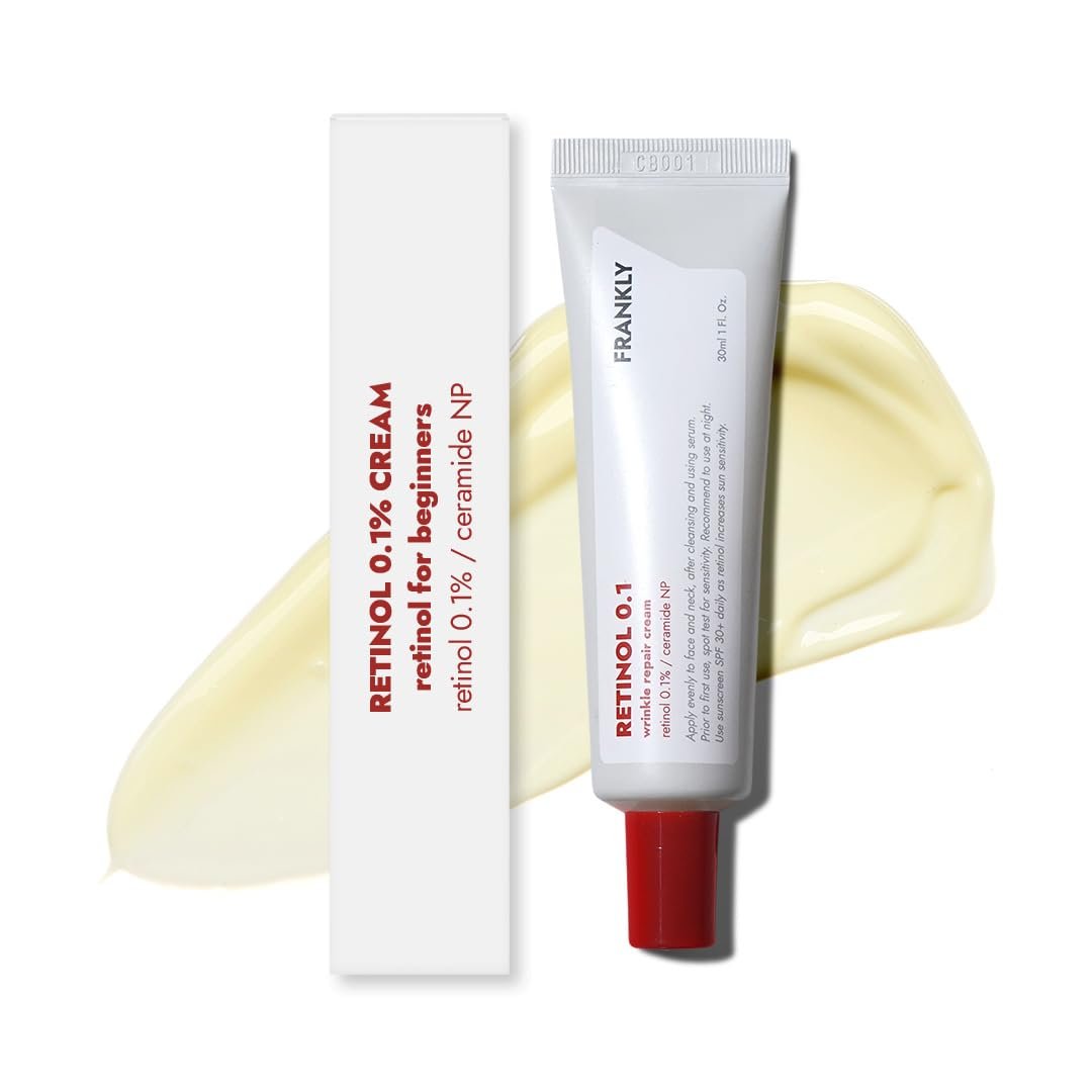 FRANKLY Retinol 0.1% Cream, 1.01 fl oz – Beginner Retinol | Night Cream | with Ceramides & Natural Ginseng | Anti-aging, Wrinkles Care, Reduces Congestion and hyperpigmentation | Korean Skin Care