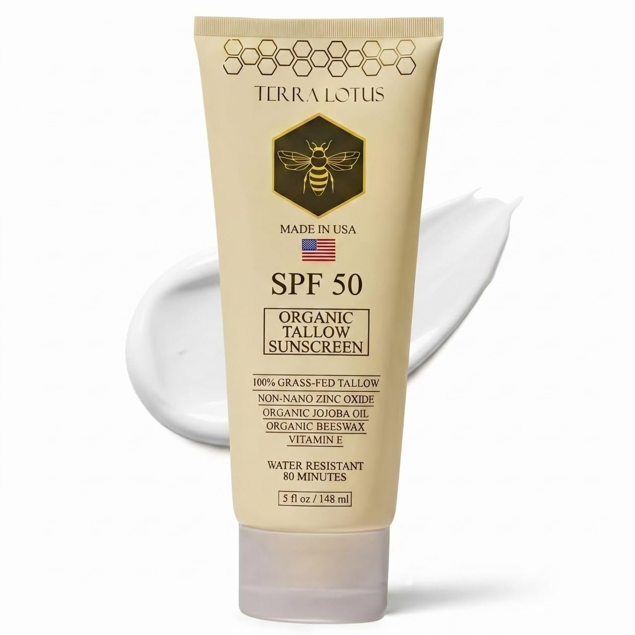 Organic Tallow Mineral Sunscreen – 50 SPF – For Face and Body – With 100% Grass-Fed Tallow and Non-Nano Zinc Oxide Reef Safe – (5 Oz)