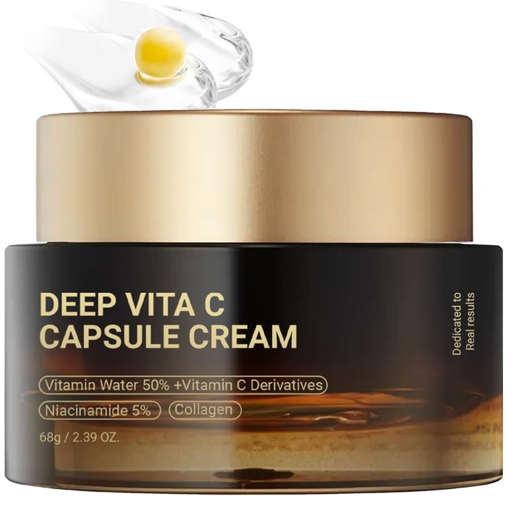Deep Vitamin C Golden Capsule Face Moisturizer – Liposome Capsules For Wrinkles, Skin Radiance – Transparent Gel with Collagen & Niacinamide for Firming, Repairing, Hydrating Skin Care