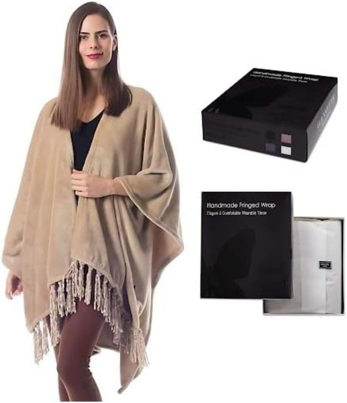 Travel Wrap for Women, Fleece Scarf for Women Airplane, Lightweigh and Warm Shawl with Fringes, this Blanket Scarf Makes a Great Gift for Mom – Beige