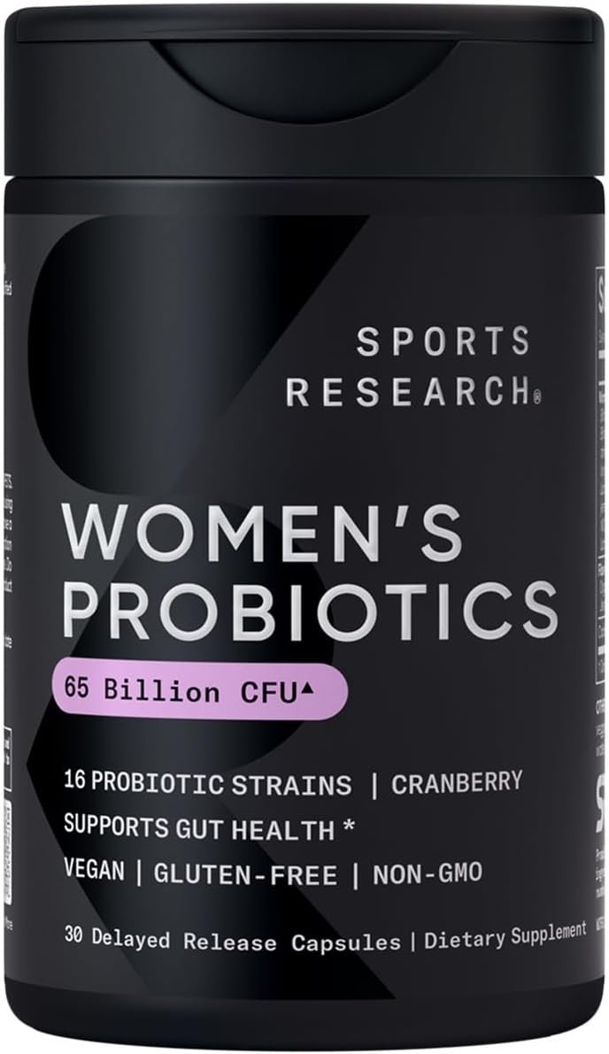 Sports Research Women’s Probiotics with Prebiotics, 65 Billion CFU – Vegan Capsules for Gut Health & Digestive Support, Probiotics for Women with Cranberry – Non-GMO Verified & Gluten Free – 30 Count