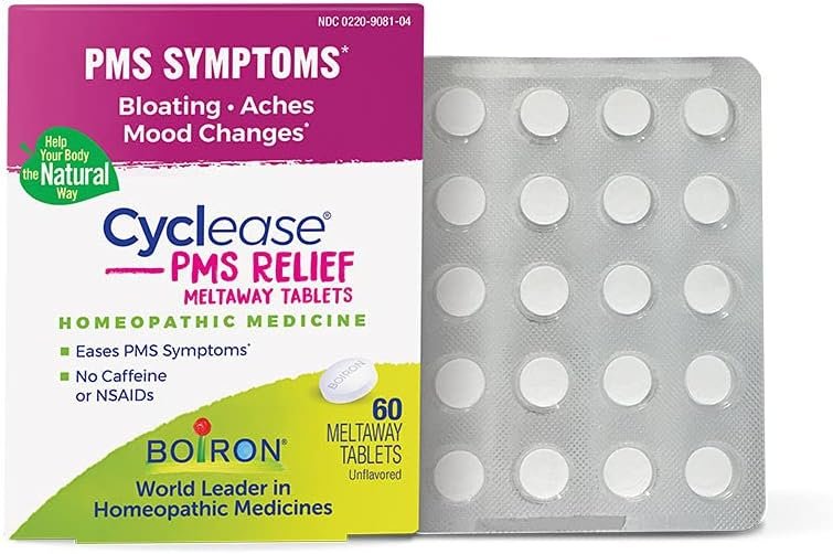 Boiron Cyclease PMS Relief Tablets for Symptoms from PMS of Bloating, Aches, Mood Swings, and Irritability – 60 Count