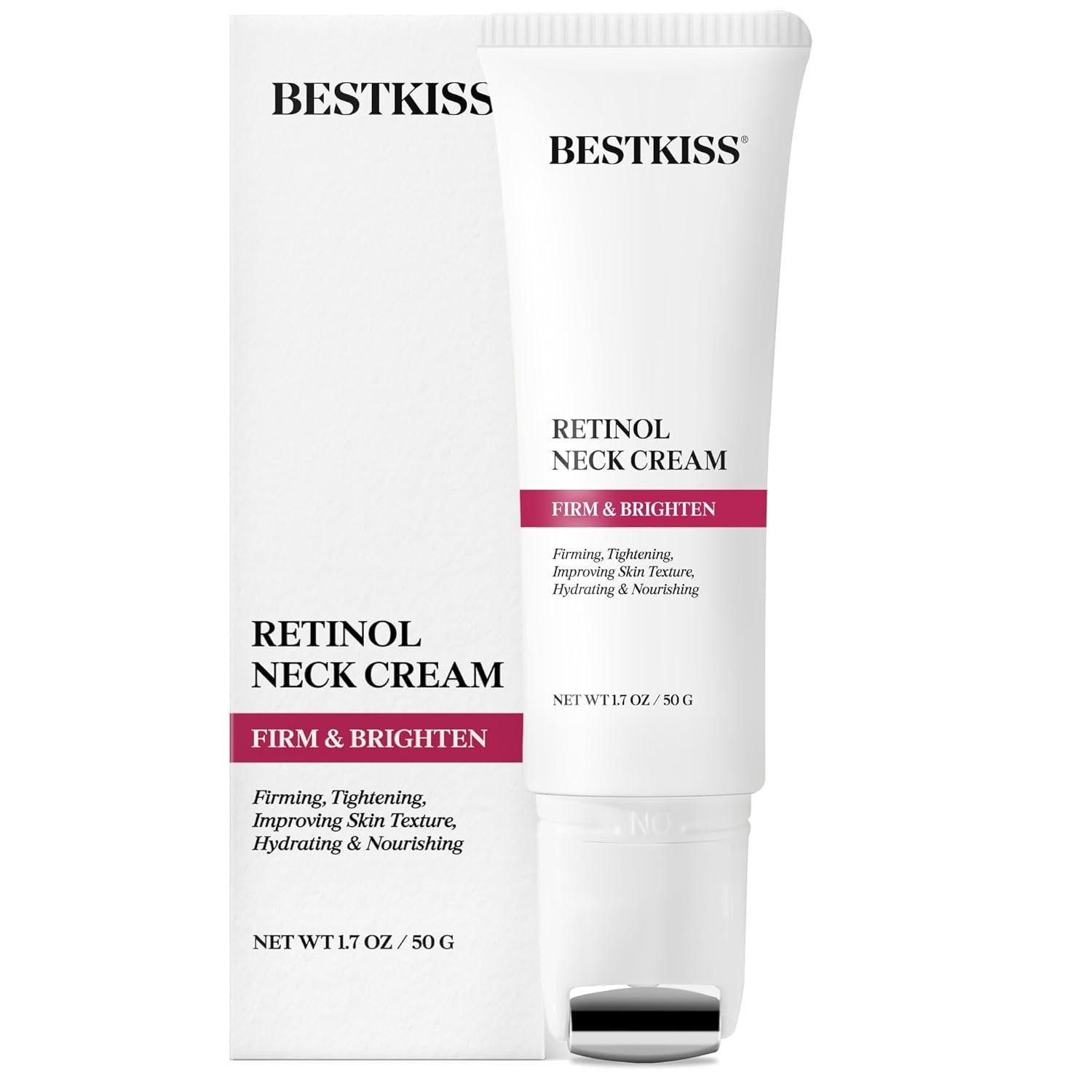 Neck Cream for Tightening and Firming: Hydrates, Lifts & Smoothes with Cooling Massaging Roller Applicator – with Retinol, Niacinamide & Hyaluronic Acid for Face, Neck & Chest, 1.7 OZ/50g