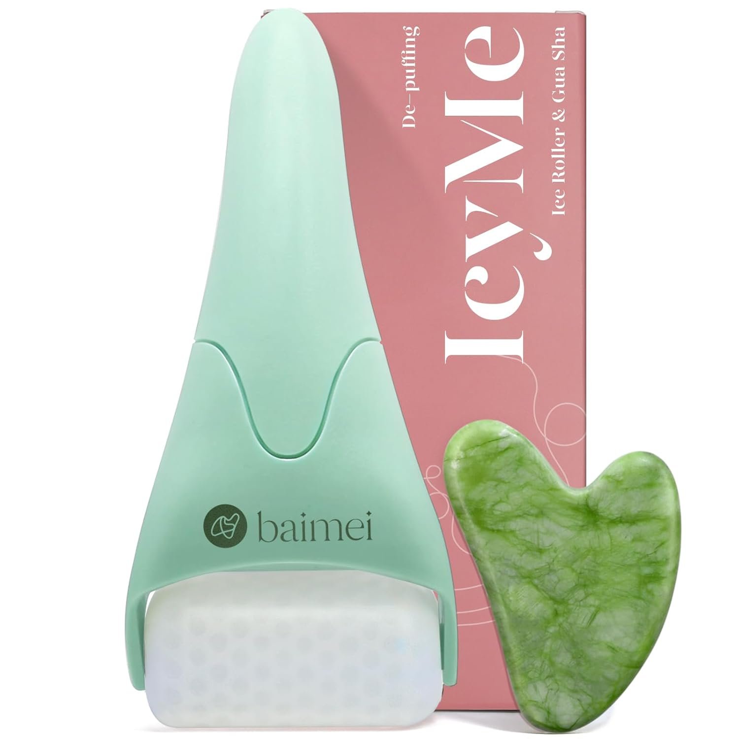 BAIMEI IcyMe Cryotherapy Ice Roller and Gua Sha Facial Tools Reduces Puffiness, Skin Care Tools for Face Massager Self Care Gift for Men Women – Green