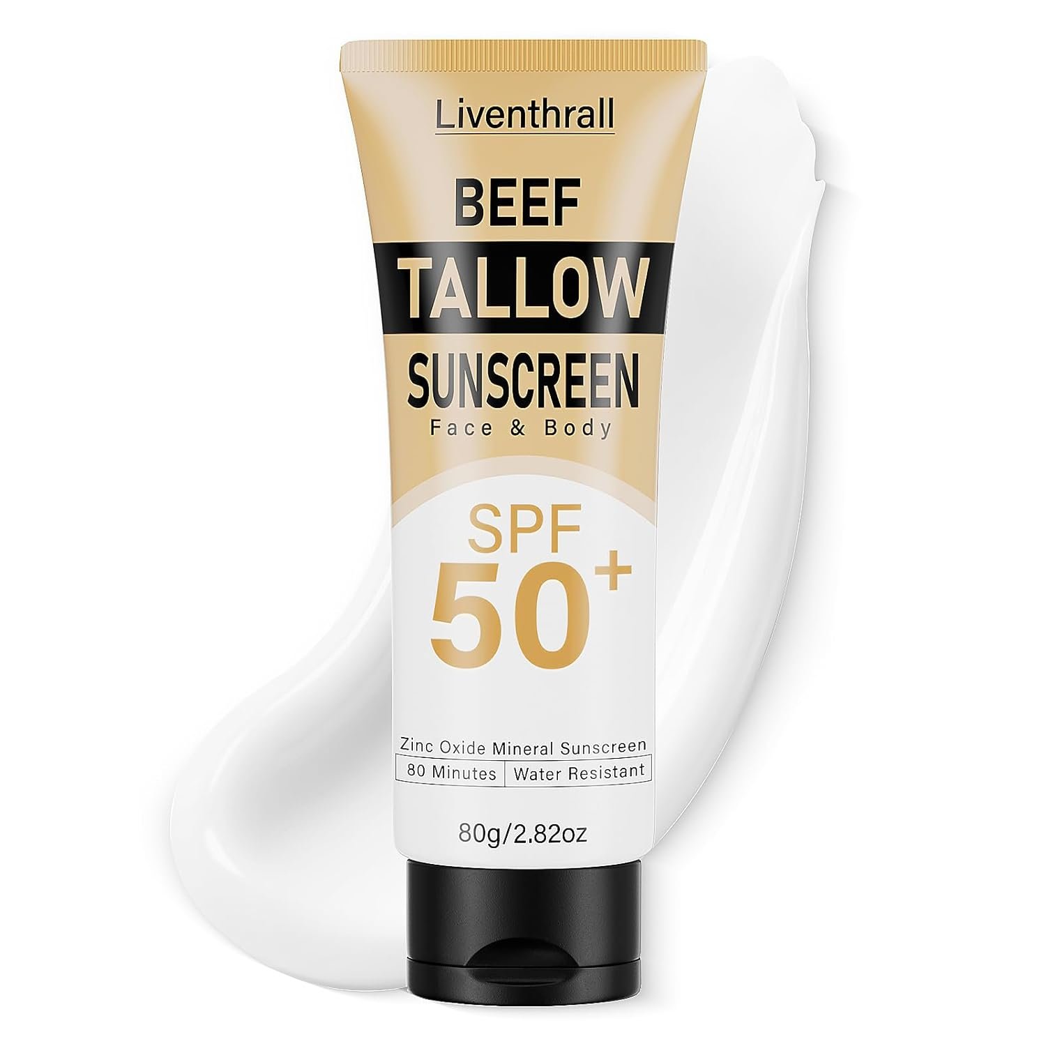 Mineral Sunscreen with Non-Toxic Zinc Oxide SPF 50, Organic Natural Beef Tallow Sunblock with Honey Beeswax, Non Greasy Formula for Face, Body and Skin – Women and Men, 2.82 oz (80g)