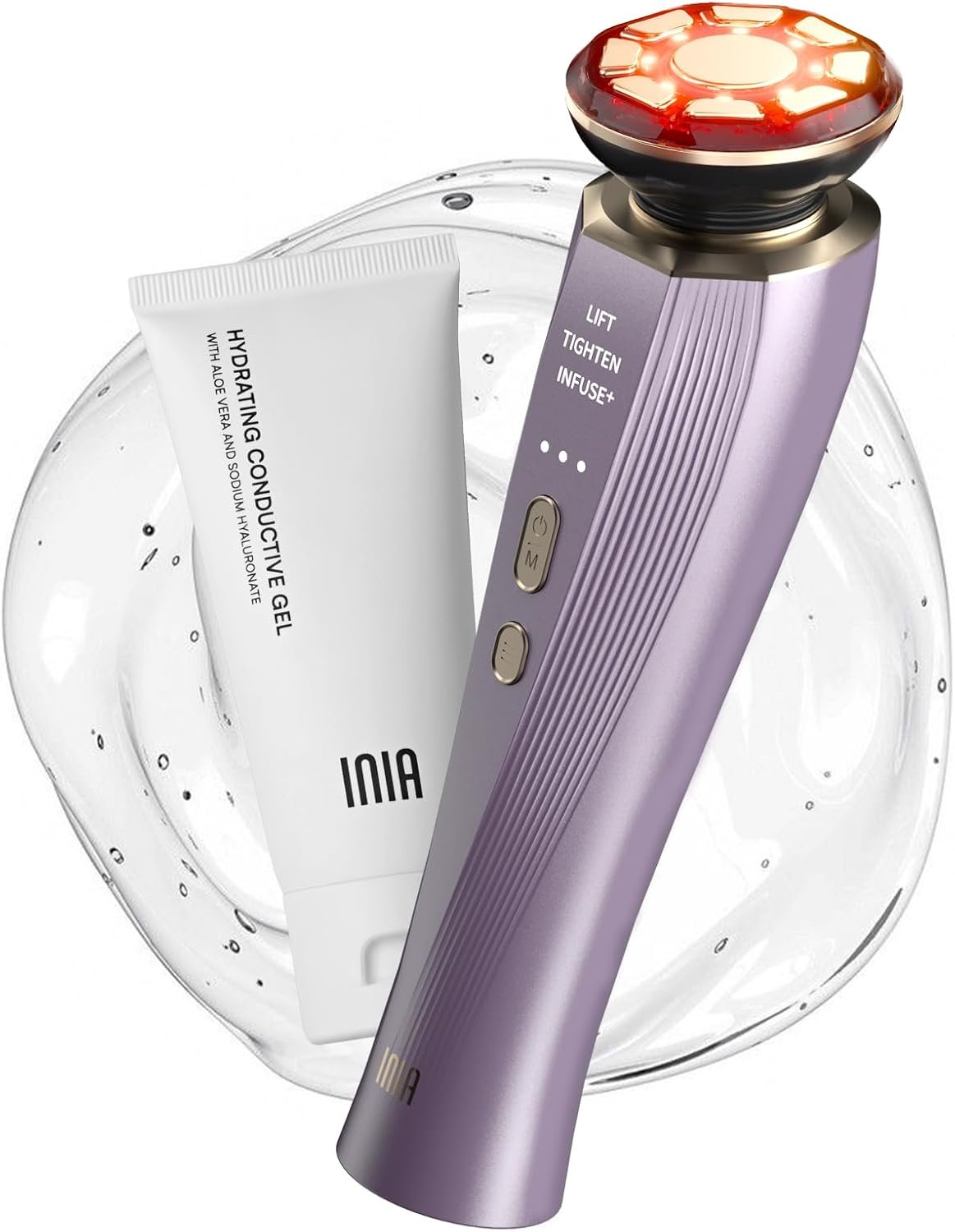 INIA Flare 3-in-1 Microcurrent Facial Device Red Light Therapy for Face and Neck Massager Tool with Heat & Vibration for Skincare Puffiness, Firming, Smoothing