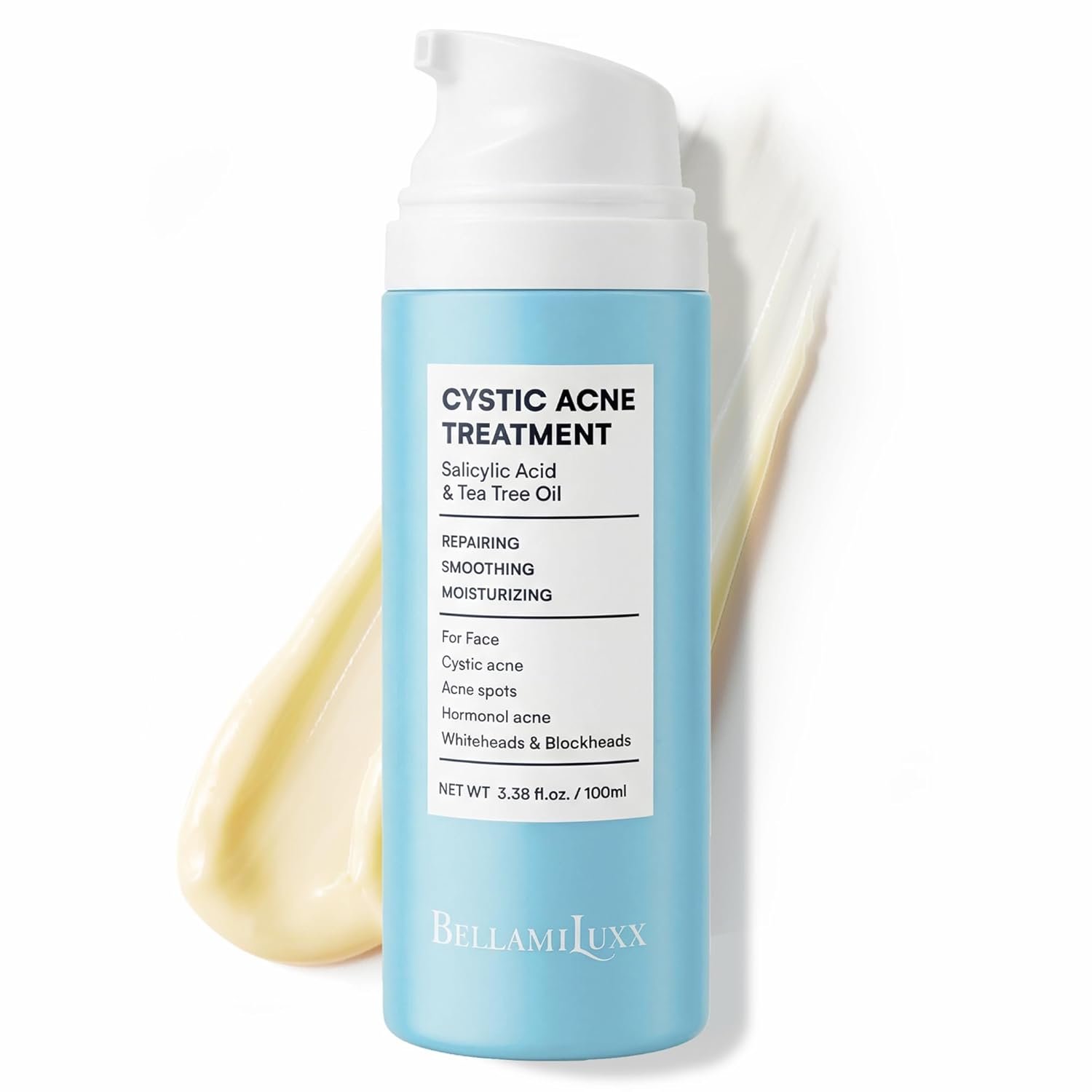 BellamiLuxx Cystic Acne Treatment for Face: Hormonal Acne Treatment Cream for Teens & Adults – Salicylic Acid & Tea Tree Oil Pimple Spot Remover – Anti-Acne Moisturizer Reduces Redness, Blemishes