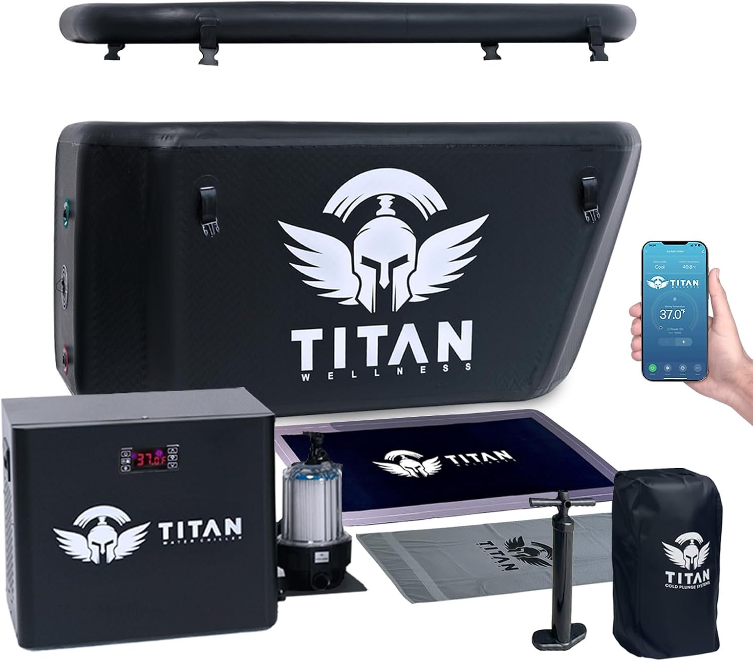 Ice Bath Pro Cold Plunge Tub and 1/3 HP 825W Chiller with Wi-Fi Control, UV Sanitation, 2-Year Warranty, U.S.-Based Support, Portable Ice Bath with Angled Backrest, Pump & Filter, Cools to 37°F -Black