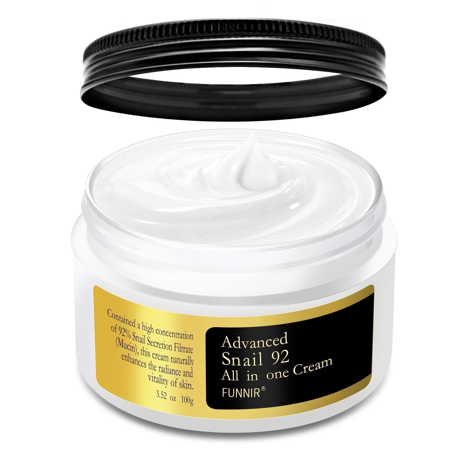 FUNNIR Snail Mucin Moisturizer 92%, Lightweight Moisturing Cream, 100g, Youthful and Radiant Formula, Repair Face Cream for All Skin Types, Skincare Products