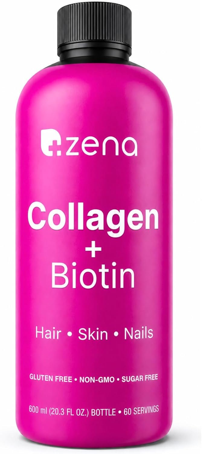 Zena Nutrition Liquid Collagen Peptides and Biotin, 2500mg Verisol Bioactive Collagen Peptides, 5000mcg Biotin, Hair, Skin, Nail Supplement for Women and Men, Mixed Berry, 60 Servings, 20 fl oz