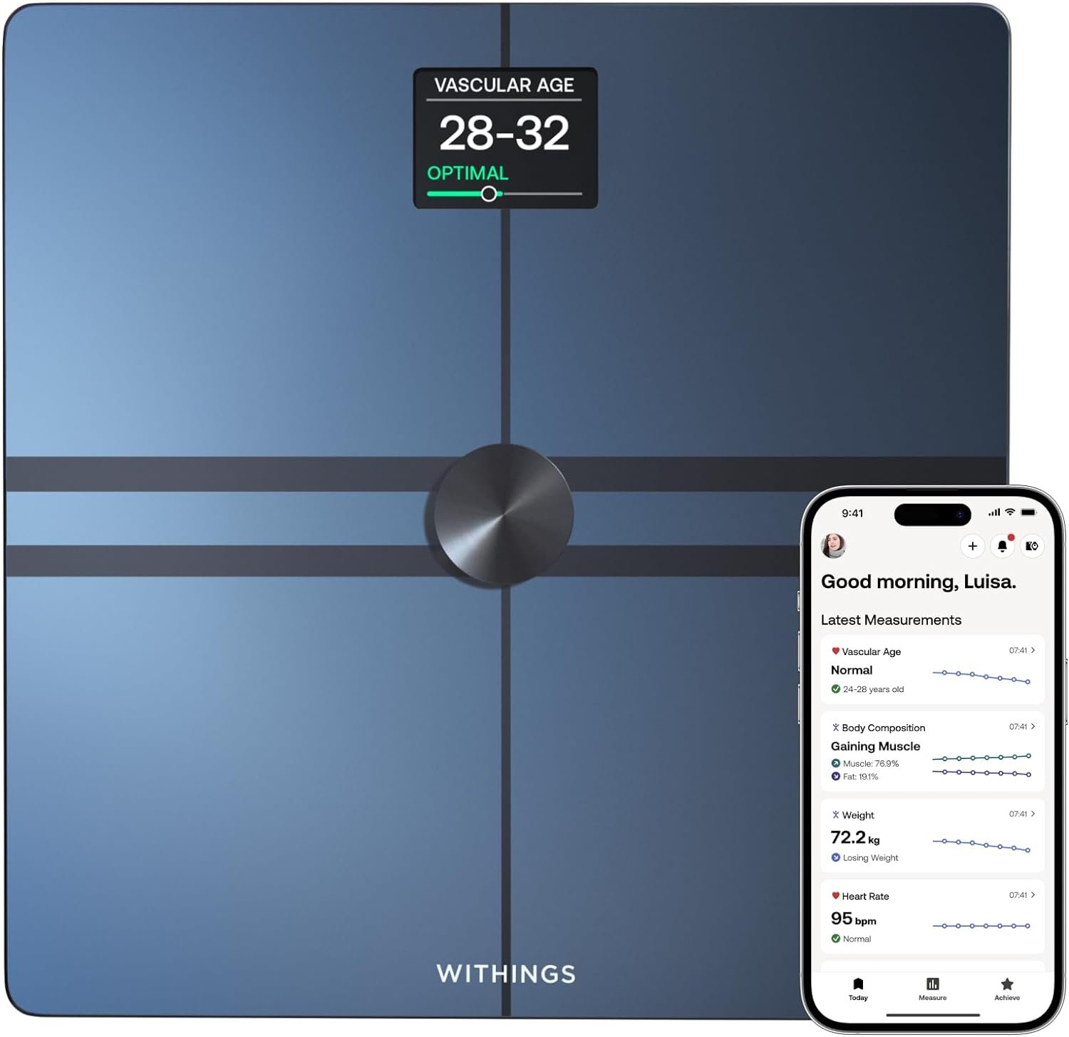 WITHINGS Body Comp – Scale for Body Weight and Complete Body Analysis, Wi-Fi & Bluetooth, Baby Digital Scale, Accurate Visceral Fat, Heart Health, Scales Compatible with Apple