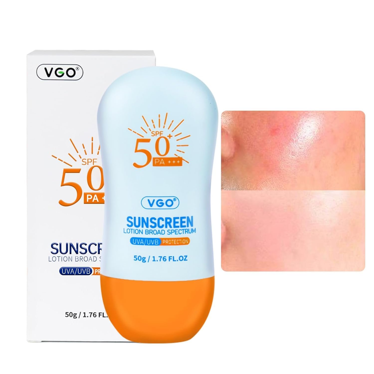VGO Sunscreen for Face SPF 50+, Mineral Sunscreen with Zinc Oxide, Broad Spectrum Protection, No White Cast, Oil-Free & Non-Comedogenic, Suitable for All Skin Types & Tones, Travel Size (1.76 Fl Oz)