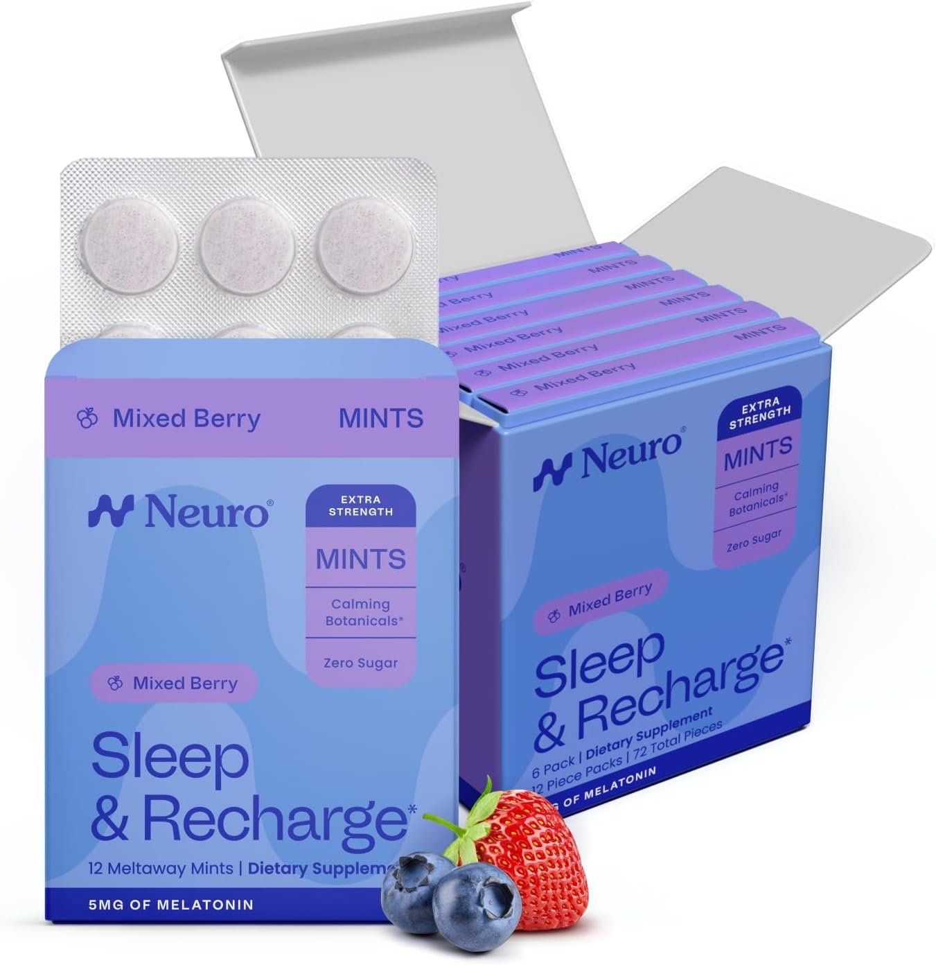 Neuro Sleep & Recharge Meltaway Mints – Sleep Aid for Adults with Melatonin 5mg, Chamomile & Elderberry – Travel Essentials for Nighttime Relaxation & Healthy Rest Cycle – Mixed Berry (72 ct)