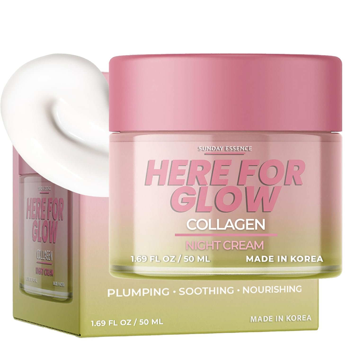 Collagen Night Cream – Dermatologist Tested, Korean Skin Care, Anti-Aging – Hydrating Moisturizer, Retains Moisture – Vegan, Non- GMO, Clean Beauty, 95% Natural – 1.69 Fl Oz