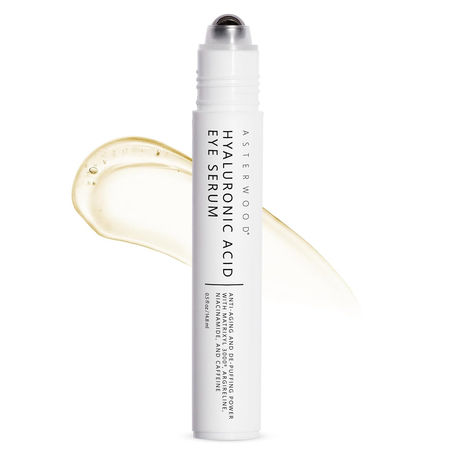Asterwood Hyaluronic Acid Eye Serum – Reduces Undereye Bags, Wrinkles, Dark Circles, Fine Lines, & Crow’s Feet – with Matrixyl 3000, Niacinamide & Caffeine – Treatment for Women & Men – 0.5 Fl Oz